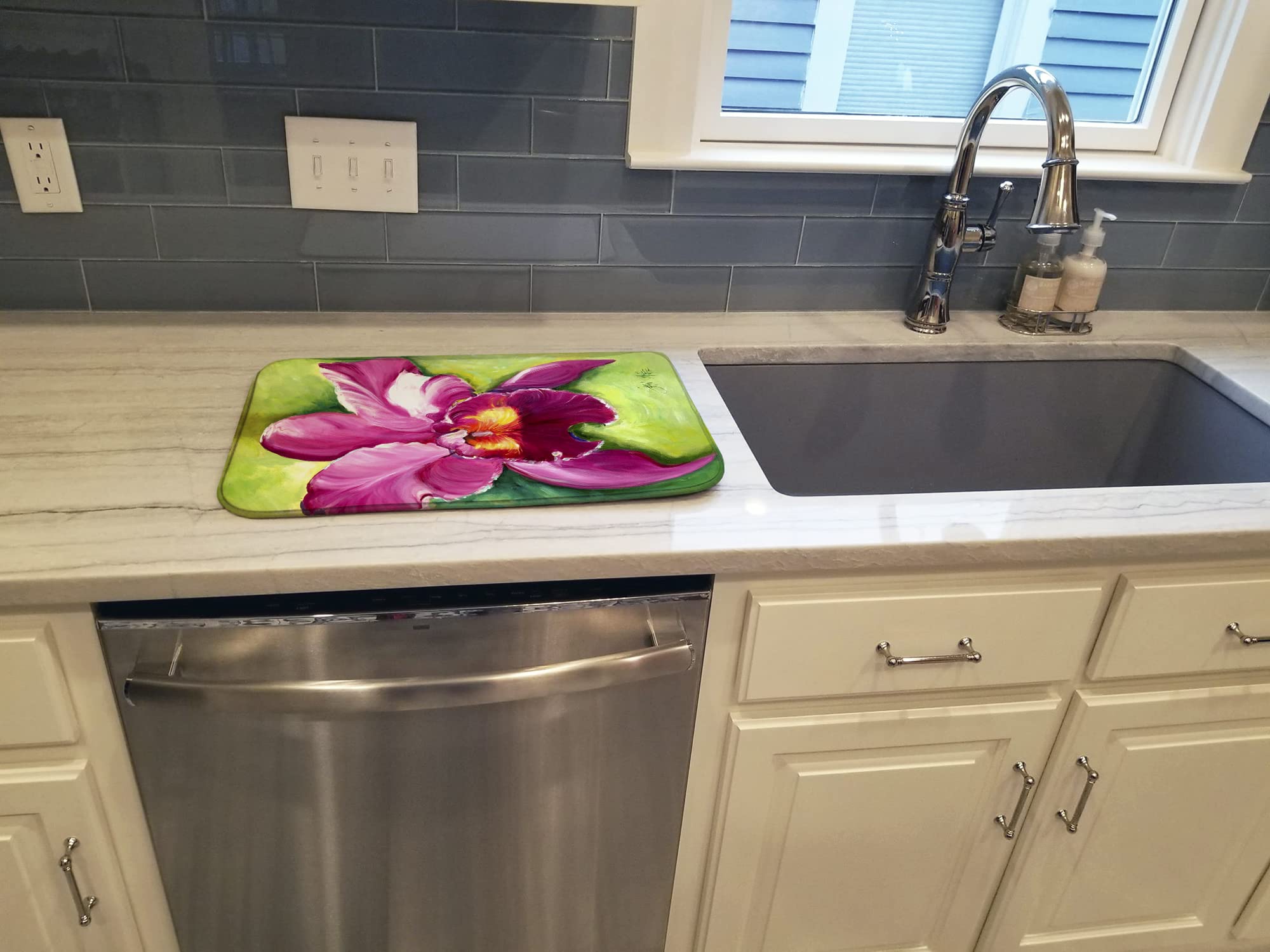Orchid Dish Drying Mat - Absorbent Kitchen Counter Mat for Dishes | 14 x 21 Inch Multicolor | Perfect for Countertop Protection & Drying Utensils
