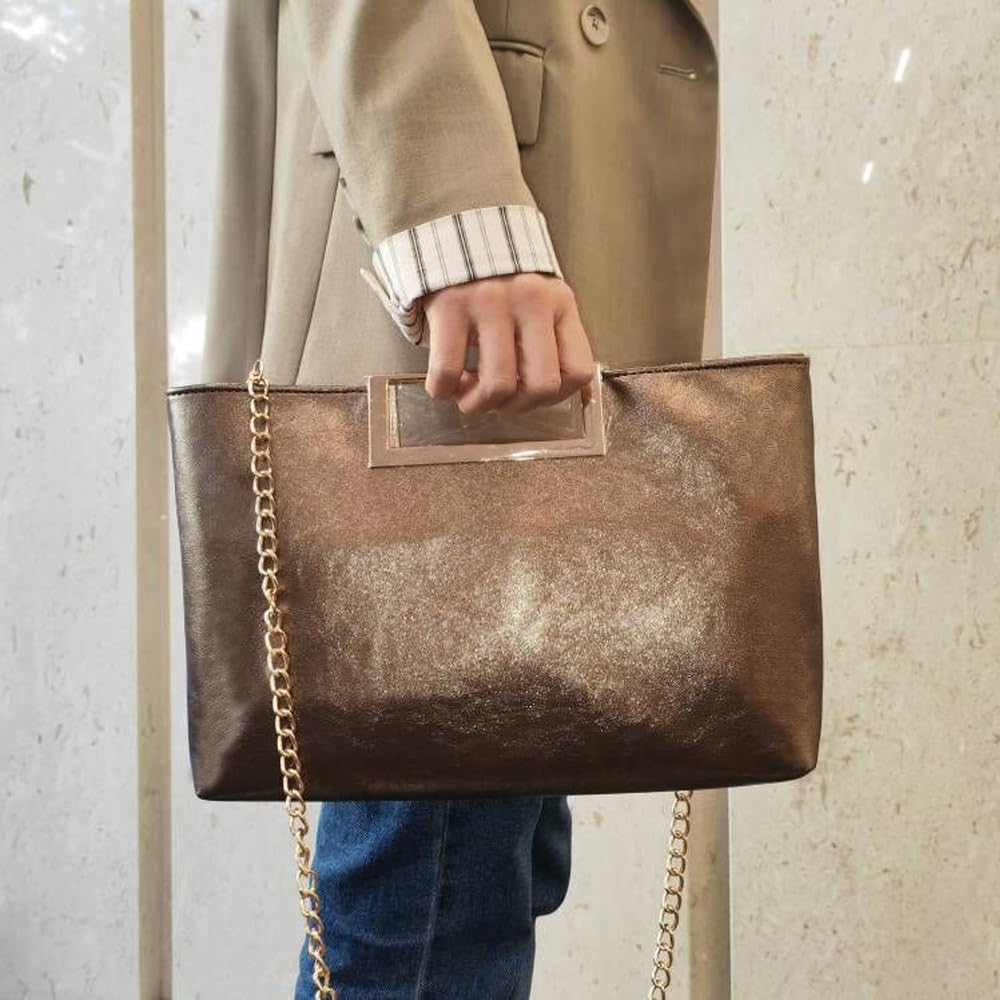 Stylish Women's PU Leather Chain Crossbody Bag - Shiny Oversized Clutch Purse for Evening Parties, Date Nights & Special Occasions