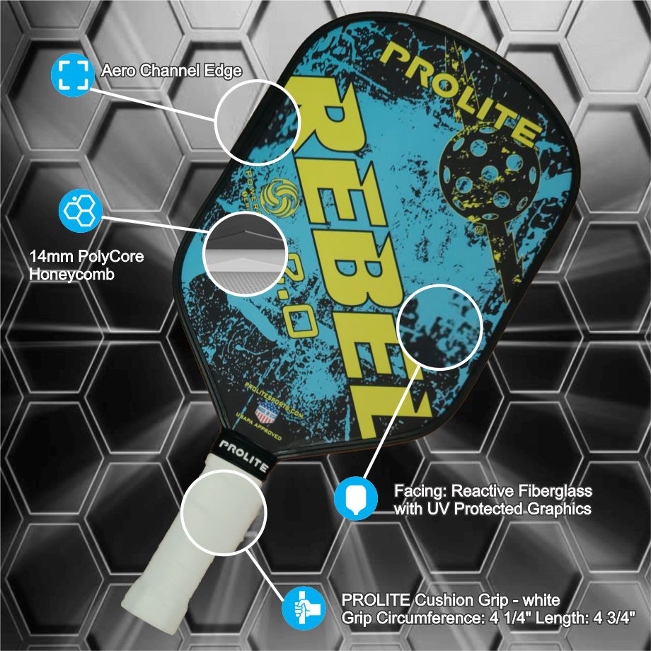 Prolite Rebel Powerspin 2.0 Pickleball Paddle - Premium Carbon Fiber Surface for Spin & Control - Perfect for Tournament Play & Recreational Games