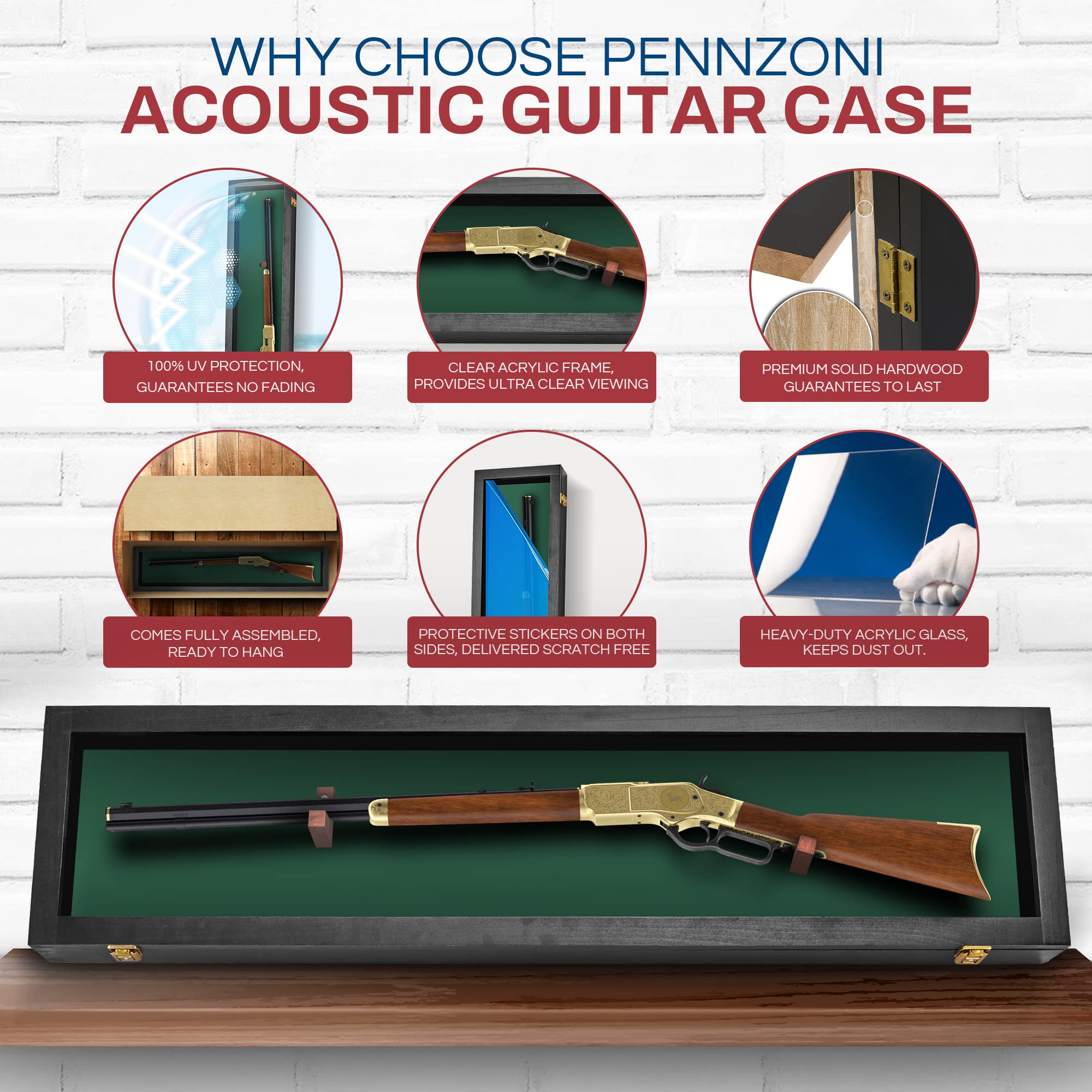 Lockable Gun Display Case for Rifles & Shotguns - Acrylic Door Wall Mount Cabinet for Firearms & Swords - Secure Storage for Home, Office, or Gun Range