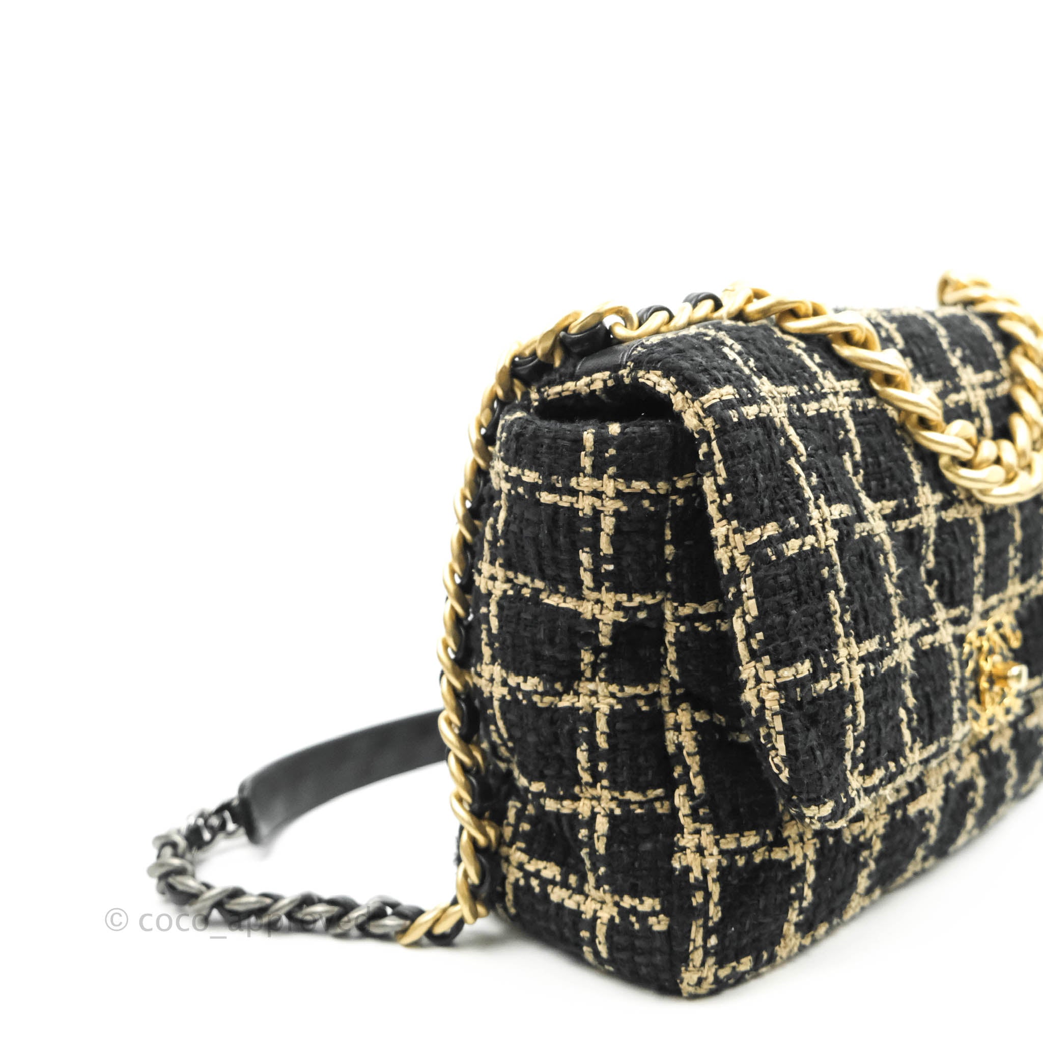 Chanel 19 Medium Handbag in Beige & Black Tweed with Mixed Hardware - Luxury Designer Shoulder Bag for Women, Perfect for Work, Evening Events & Travel