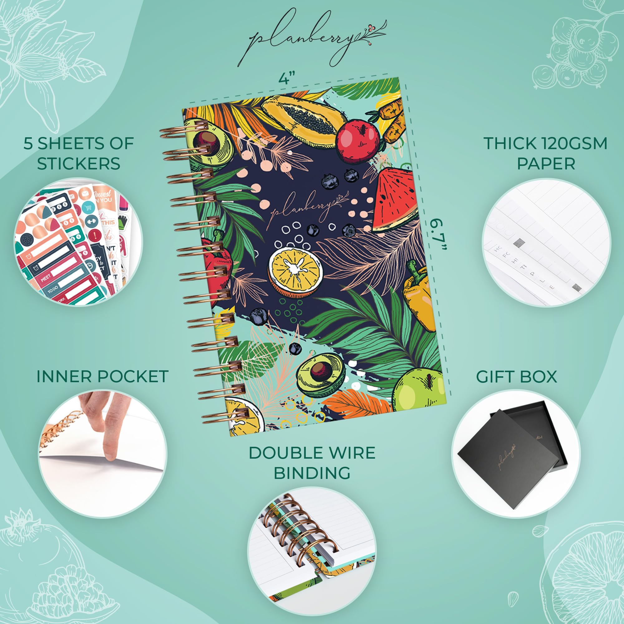PLANBERRY Premium Pocket Food Journal - Nutrition & Diet Planner, Calorie & Weight Loss Tracker, Meal & Exercise Diary (Summer Smoothie) | Perfect for Healthy Eating, Fitness Tracking & Weight Management