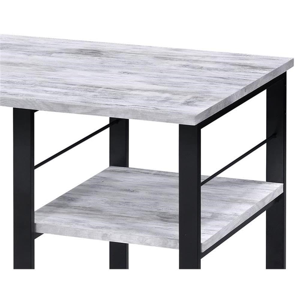 Acme Vadna Wooden 2-Shelf Writing Desk in Antique White & Black - Compact Home Office Desk for Small Spaces, Study Room & Dormitory