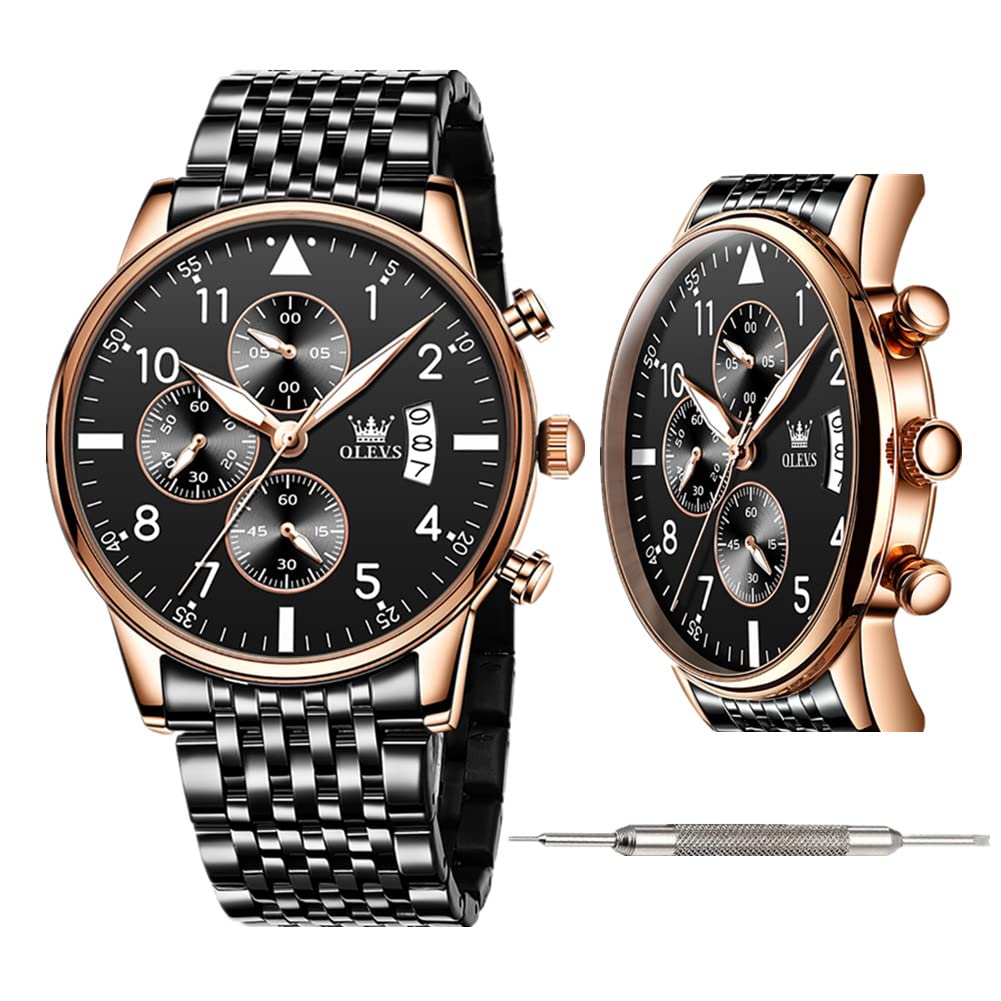OLEVS Men's Fashion Watch - Waterproof Analog Quartz Watch with 24h Calendar, Luminous Display & Classic Mesh Strap | Free Watch Tools Included | Perfect for Business, Casual Wear & Outdoor Activities