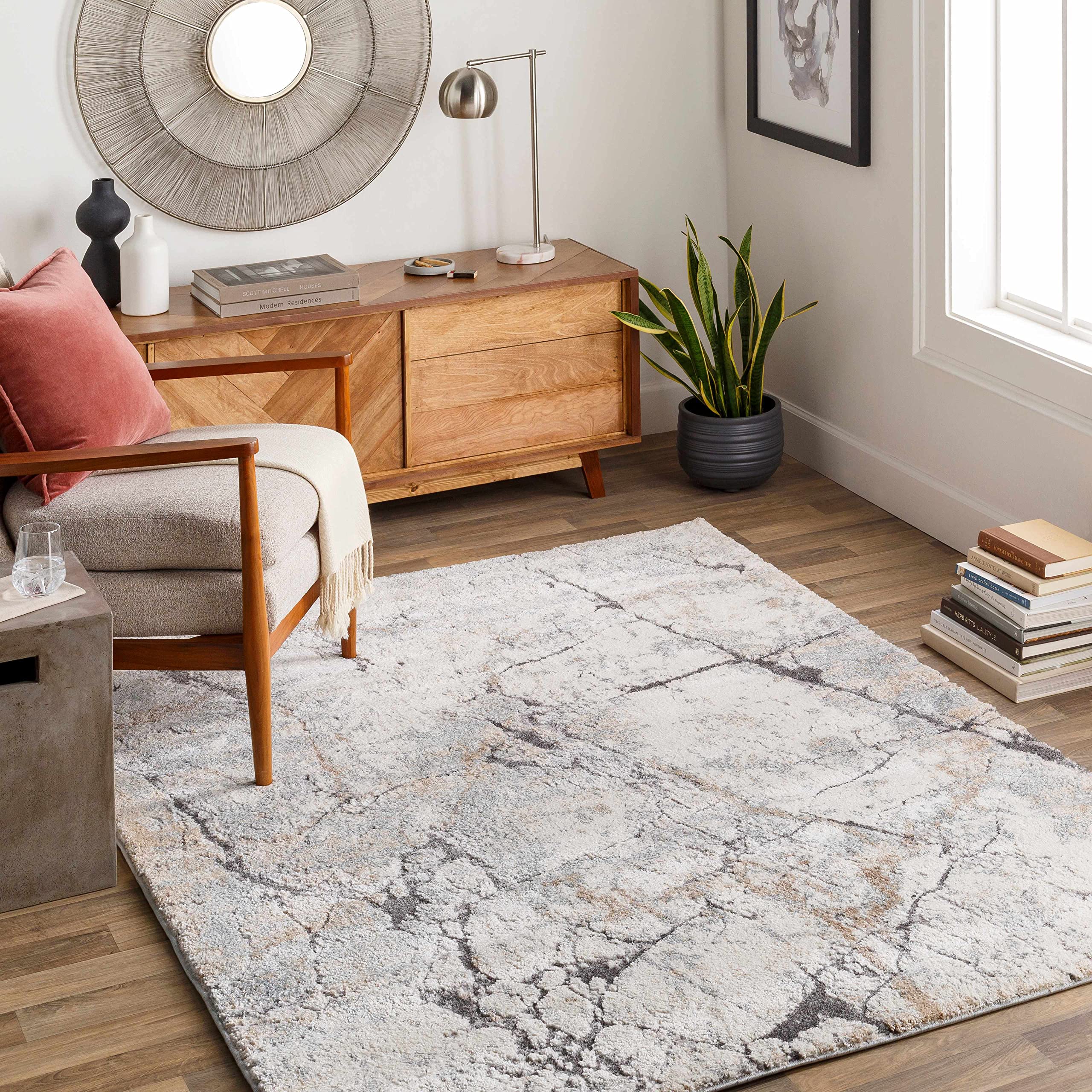 Hauteloom Cavetown Soft Plush High Pile Area Rug 2' x 3' - Gray & Ivory - Non-Slip Living Room Rug, Bedroom Carpet for Cozy Home Decor