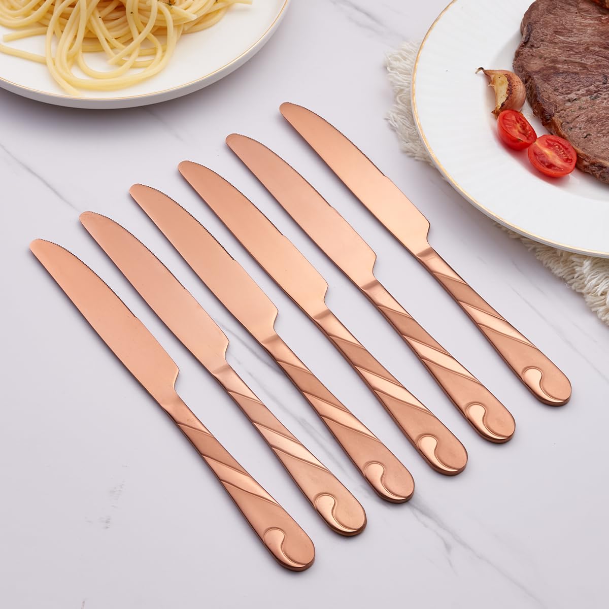 Premium Rose Gold Dinner Knife Set - 6-Piece 9.2