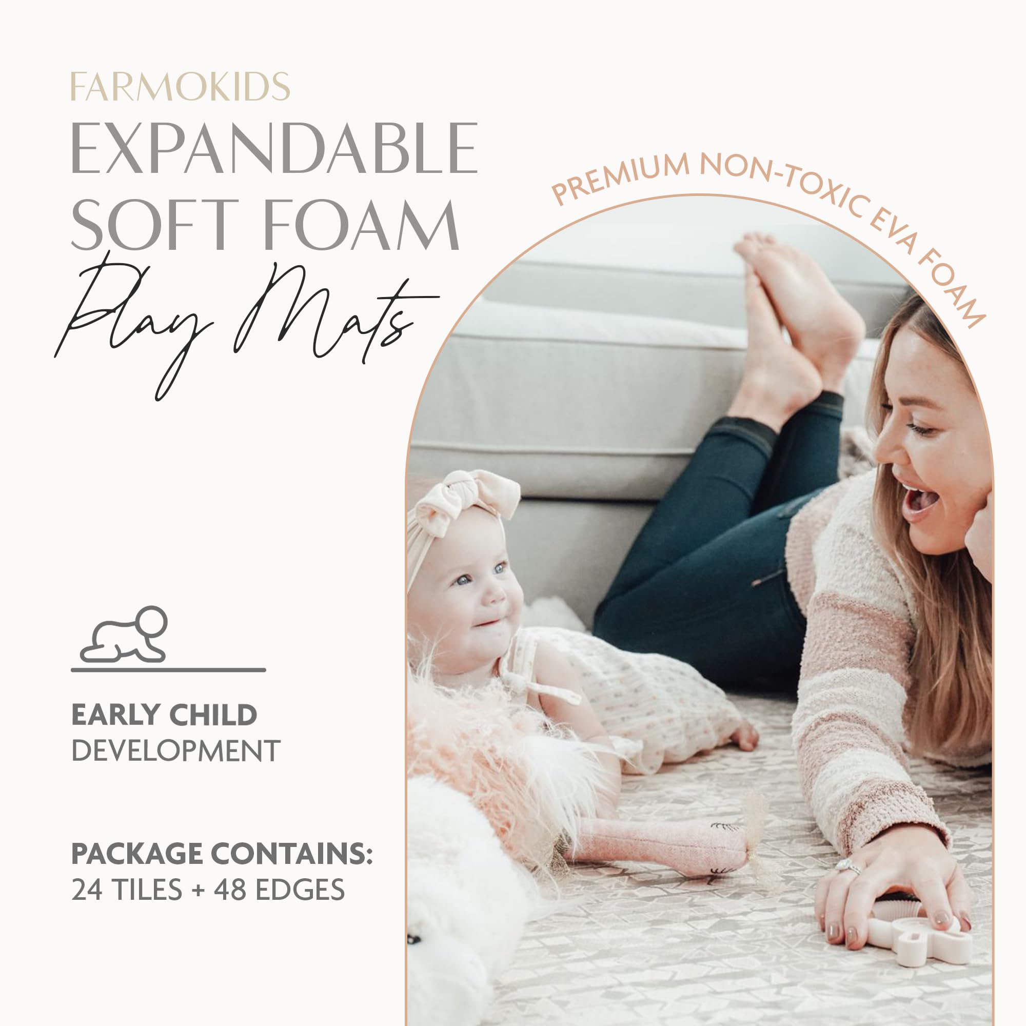 **Non-Toxic Baby Play Mat - Extra Large 8x12 ft EVA Foam Floor Mat for Tummy Time & Crawling | Soft, Lightweight & Stackable PVC-Free Play Mat for Nursery, Daycare & Playroom (Moonstone Grey)**    **Usage Scenarios:** Perfect for baby tummy time, crawling practice, playroom activities, daycare centers, and creating a safe play area at home.