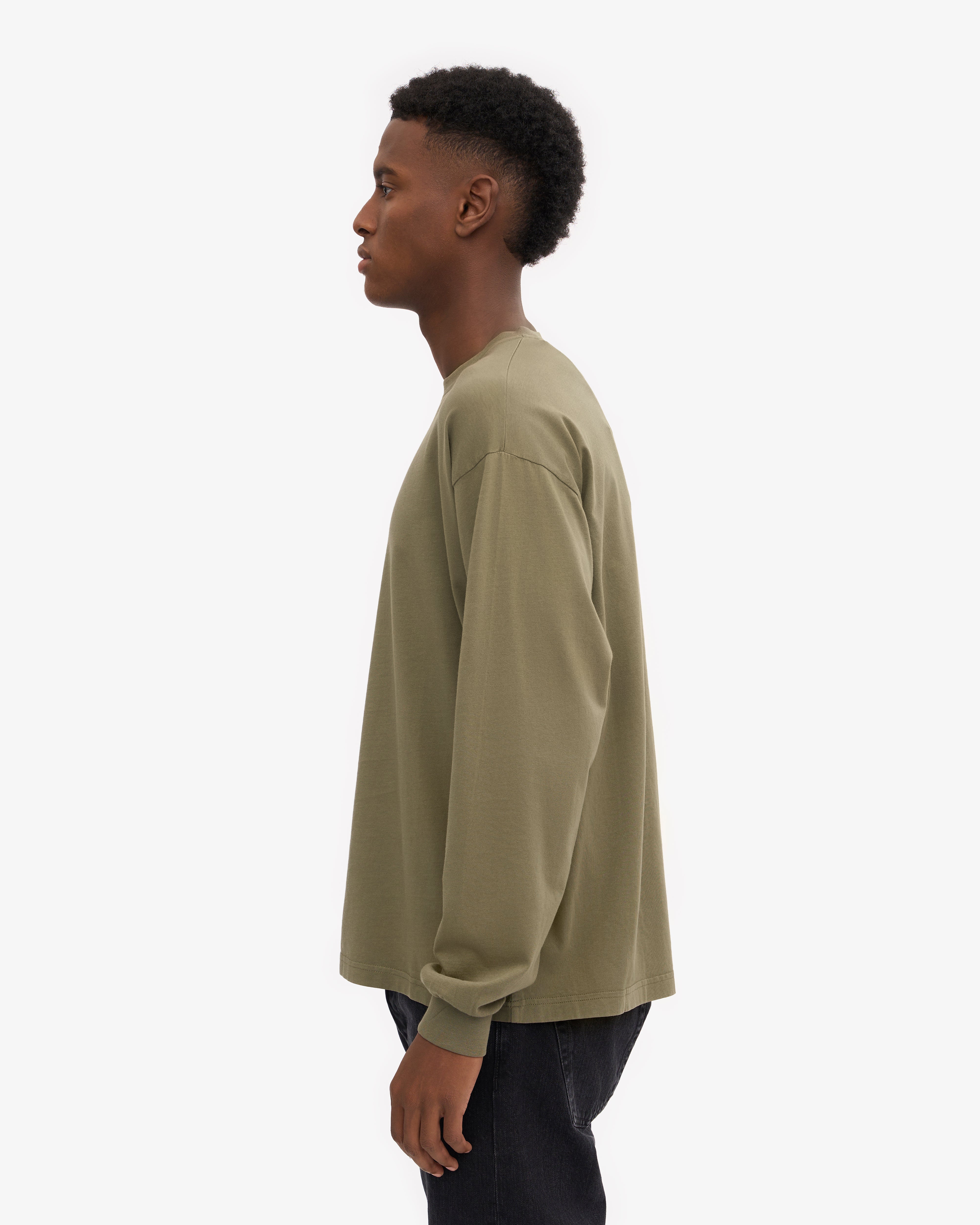 Organic Oversized Long Sleeve T-Shirt for Women - Soft Cotton Dusty Olive Green Top - Casual Loungewear & Streetwear Outfit