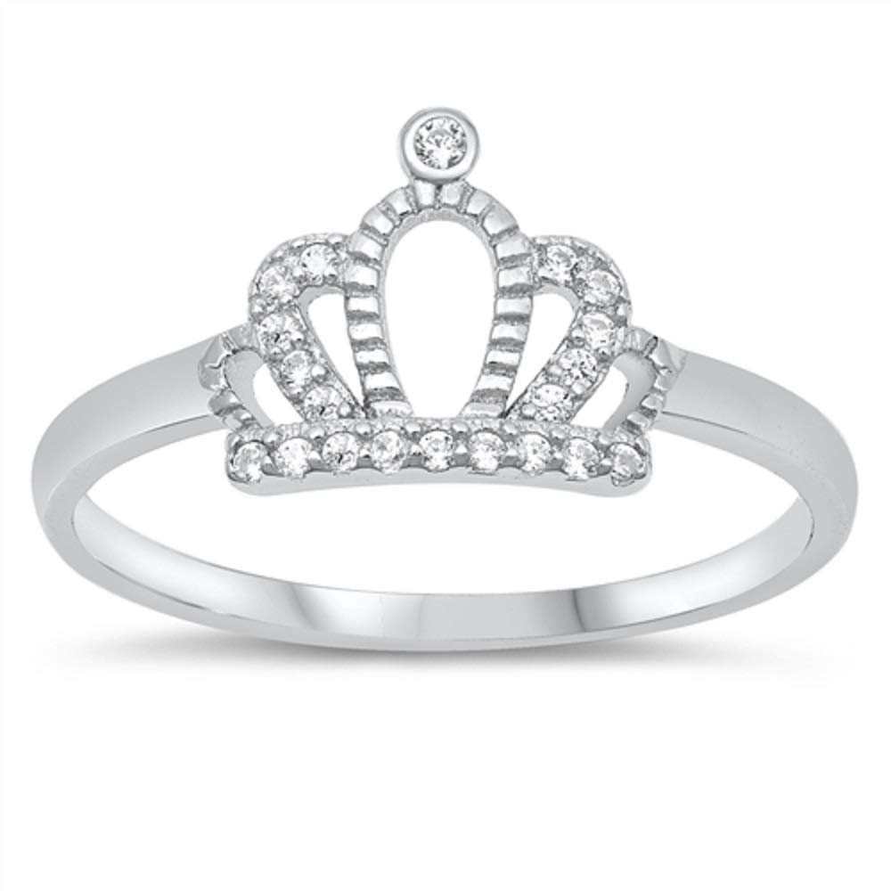 Sterling Silver Cubic Zirconia Crown Ring for Women - Elegant Gift