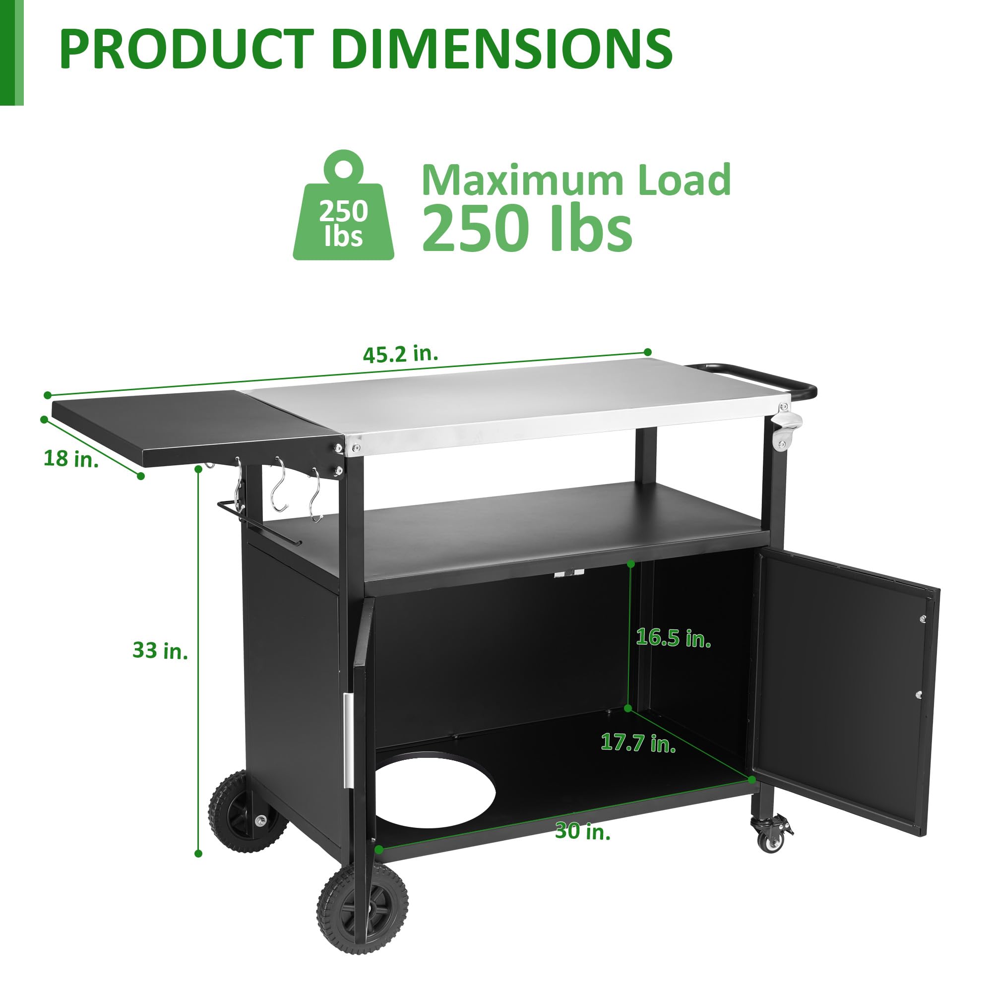 **Outdoor Grill Cart with Storage & Wheels - Portable BBQ Kitchen Island, Pizza Oven Table & Food Prep Station for Patio, Backyard, Garden, and Camping**