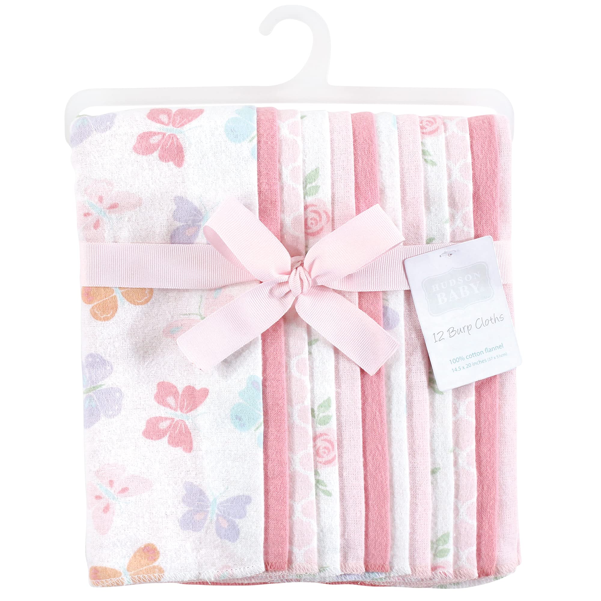 Hudson Baby Unisex Cotton Flannel Burp Cloths Bundle - Soft Pastel Butterfly Print for Newborns & Infants - Perfect for Feeding, Spit-Up & Messy Moments - 6 Pack One Size