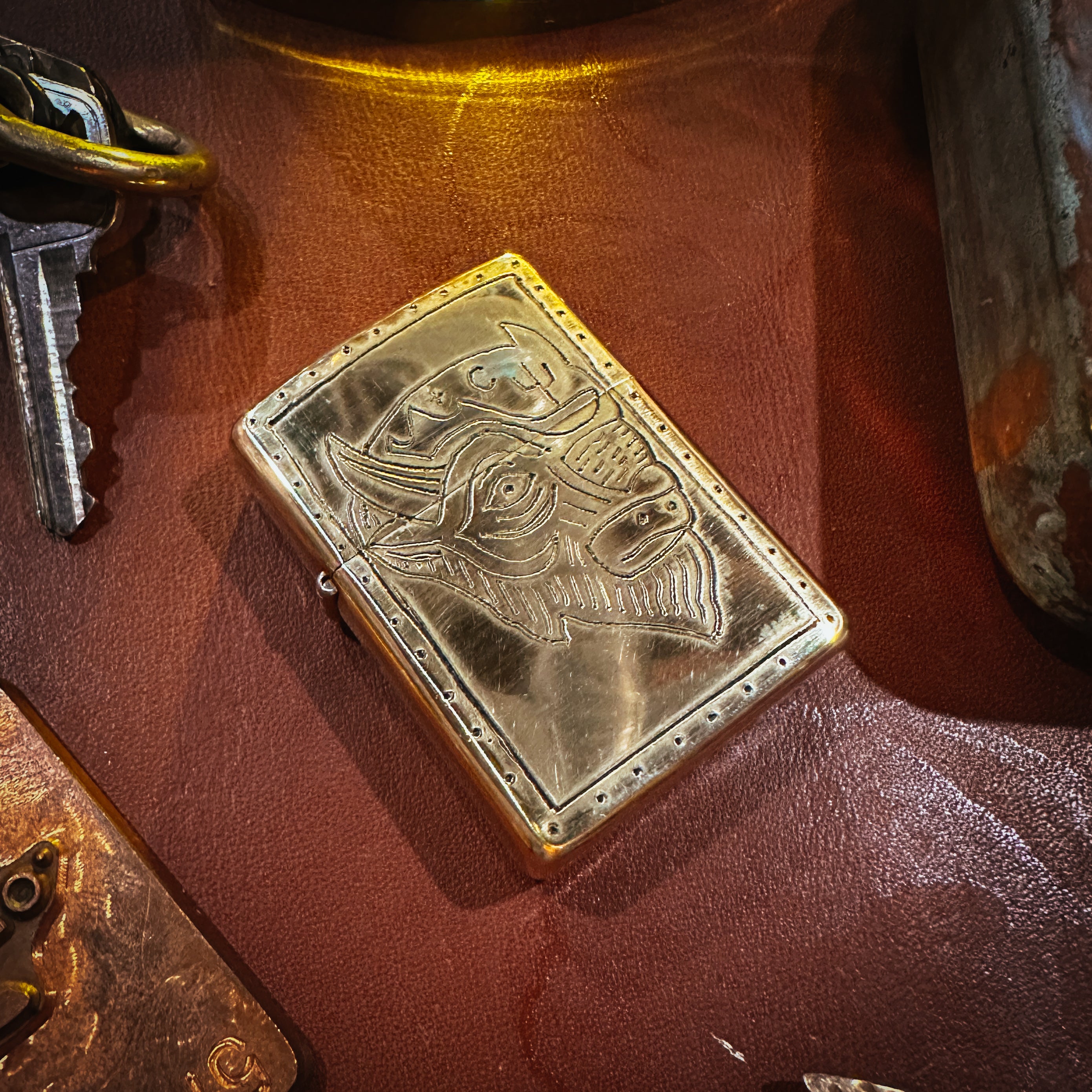 BROOKHAYL x POPULESS Limited Edition Hand Engraved Zippo® Lighter - 007 James Bond Collector's Item in Armor Brushed Brass - Perfect for Gifts, Collectibles & Everyday Carry (EDC)