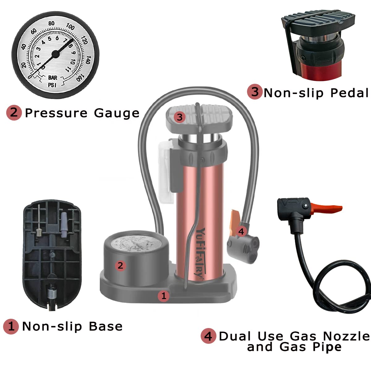**High Pressure 120PSI Bicycle Pump with Gauge - Aluminum Alloy Floor Bike Pump for Road & Mountain Bikes - Presta & Schrader Valves - Perfect for Tires, Balls & Inflatable Toys - Home, Gym & Outdoor Use**