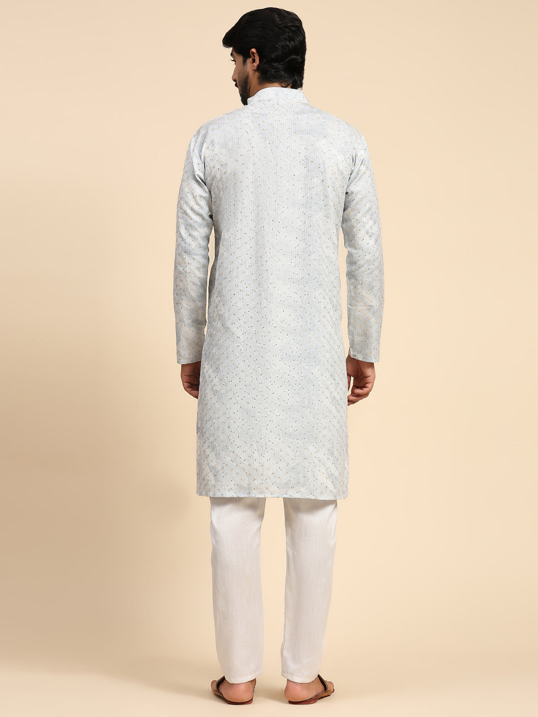 Elegant Blue Designer Printed Kurta Pajama with Sequins Embroidery - Perfect for Festivals, Weddings, and Special Occasions