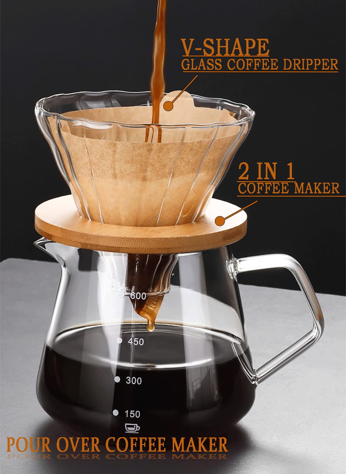 Premium Glass Pour Over Coffee Maker Set - 10oz/300ml Carafe with Dripper & Filter for Home & Office | Perfect for Single-Serve Brewing, Specialty Coffee Lovers & Gifts