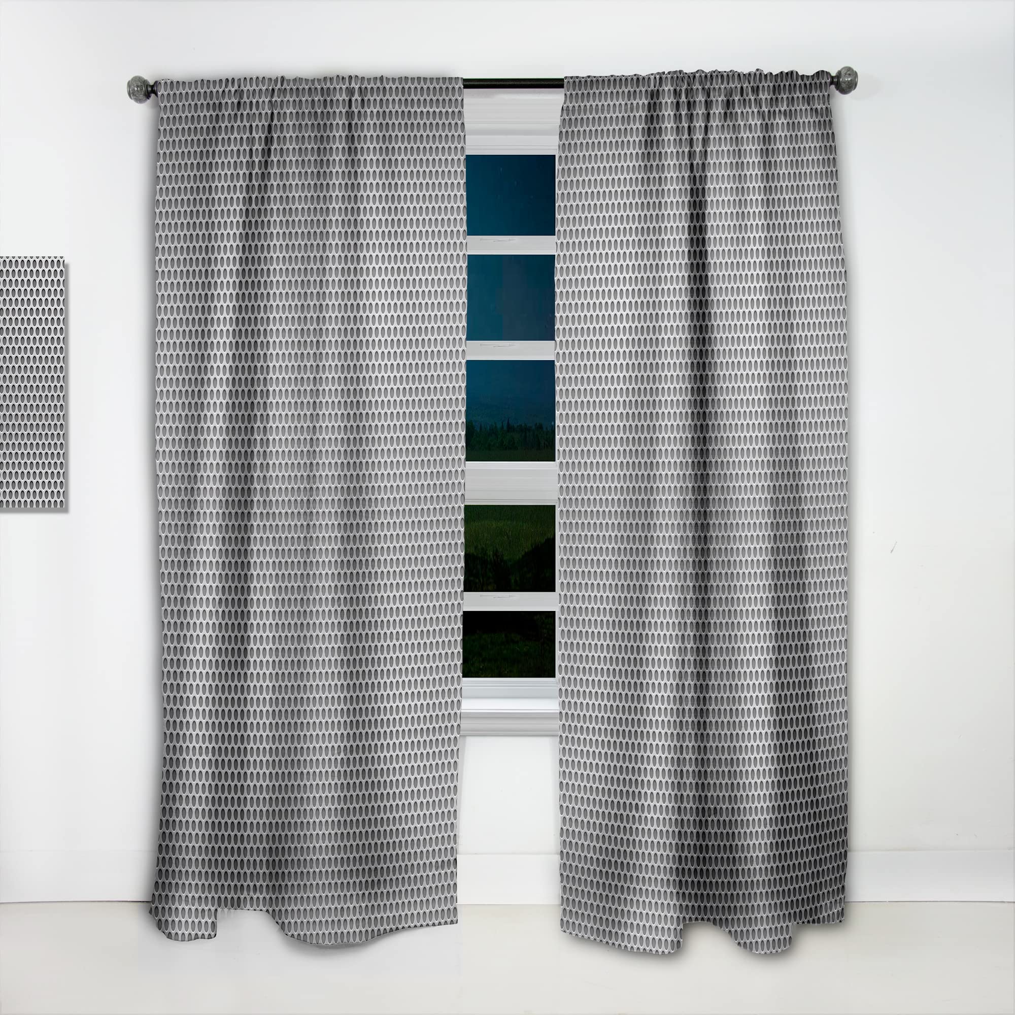 3D Circles Metal Grill Thermal Insulated Curtains - Single Panel 52x90 Inches - Blackout Drapes for Bedroom & Living Room - Perfect for Home Decor, Privacy & Temperature Control