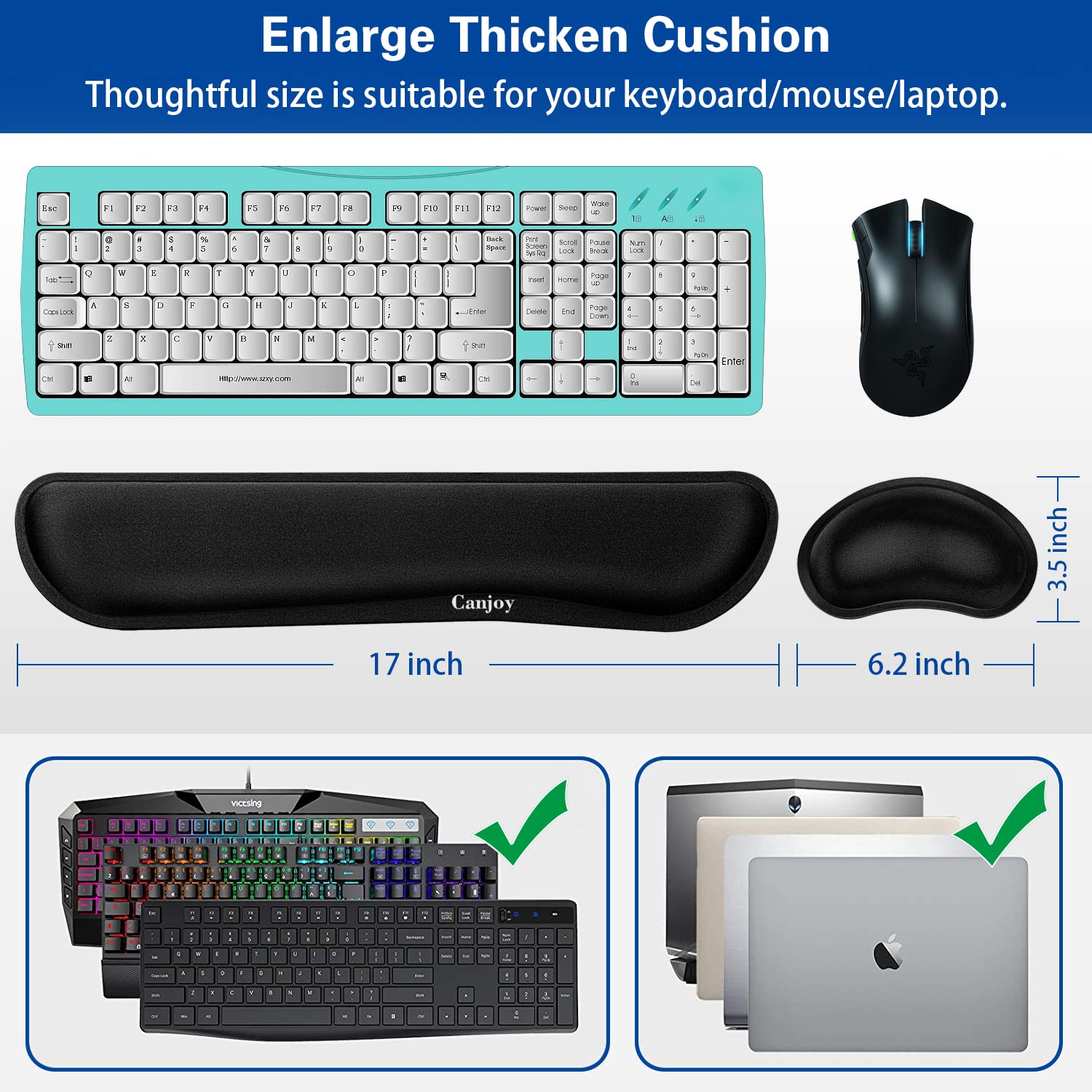 Canjoy Gaming Mouse Pad with Keyboard & Mouse Wrist Rest Set - Ergonomic Pain Relief for PC, Laptop, Office & Gaming (Perfect for Long Work Sessions & Competitive Gaming)