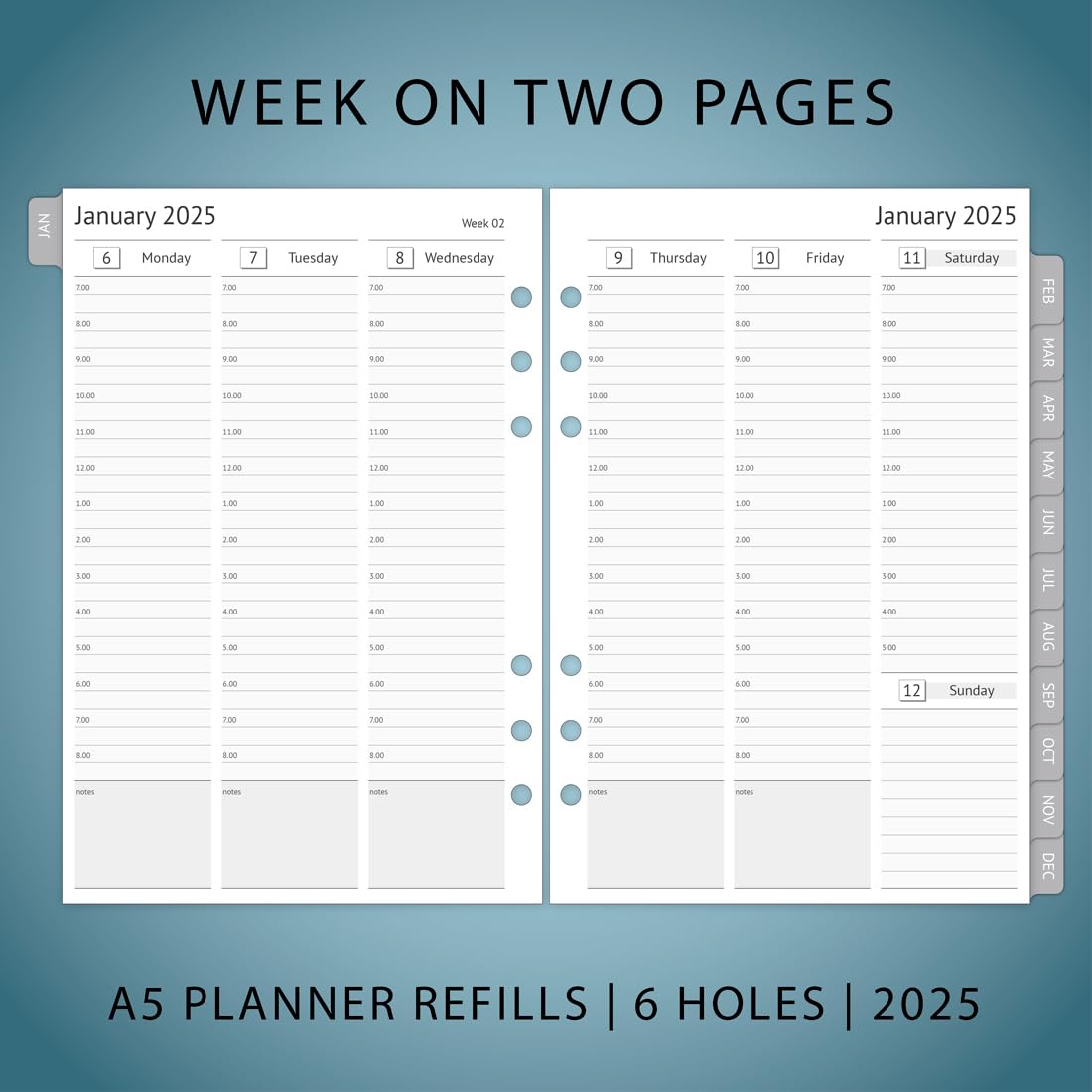 Newestor 2025 A5 Planner Inserts – Filofax A5 Compatible Weekly & Monthly Appointment Book Pages with Tabs, 6-Hole Punch – Perfect for Office, School, and Personal Organization