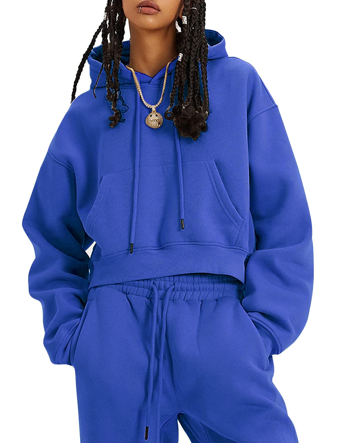 COZYPOIN Women's Fleece 2-Piece Sweatsuit Set - Soft Crop Top & Jogger Pants with Hoodie | Cozy Lounge Wear for Home, Gym & Outdoor Activities