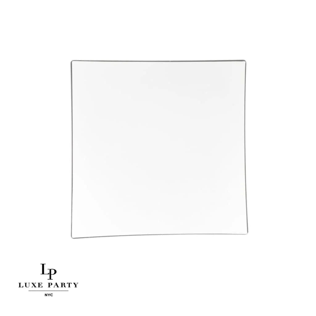8 White/Silver Square Plates - 10 Pack - Perfect for Parties, Weddings & Catering Events