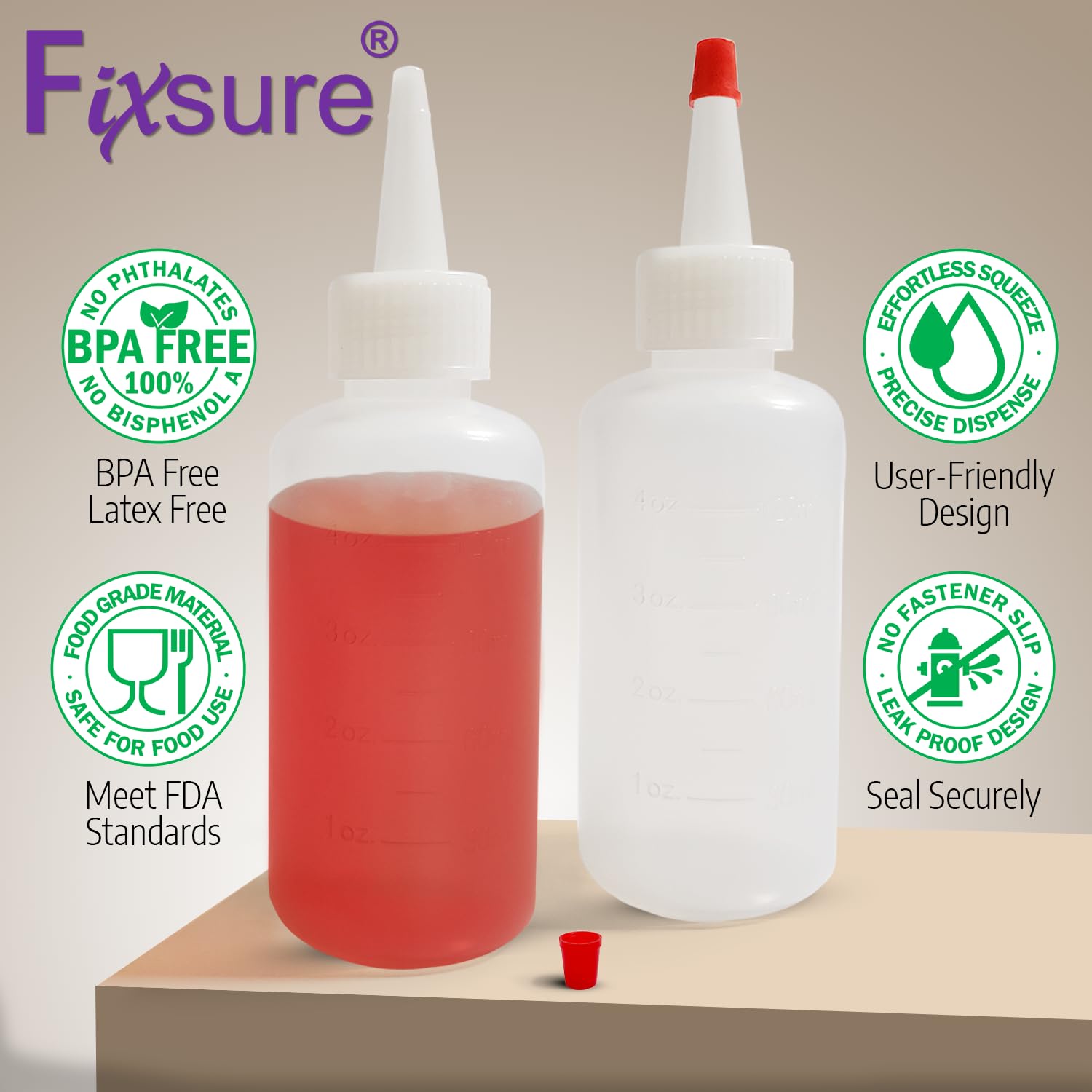 4 Oz Plastic Squeeze Bottles with Red Tip Cap - Perfect for Ketchup, BBQ Sauce, Syrup, Oil & Condiments | Great for Cooking, Baking, Pancake Decorating, Travel & Camping | Durable Squirt Bottle for Kitchen, Lab & Arts & Crafts