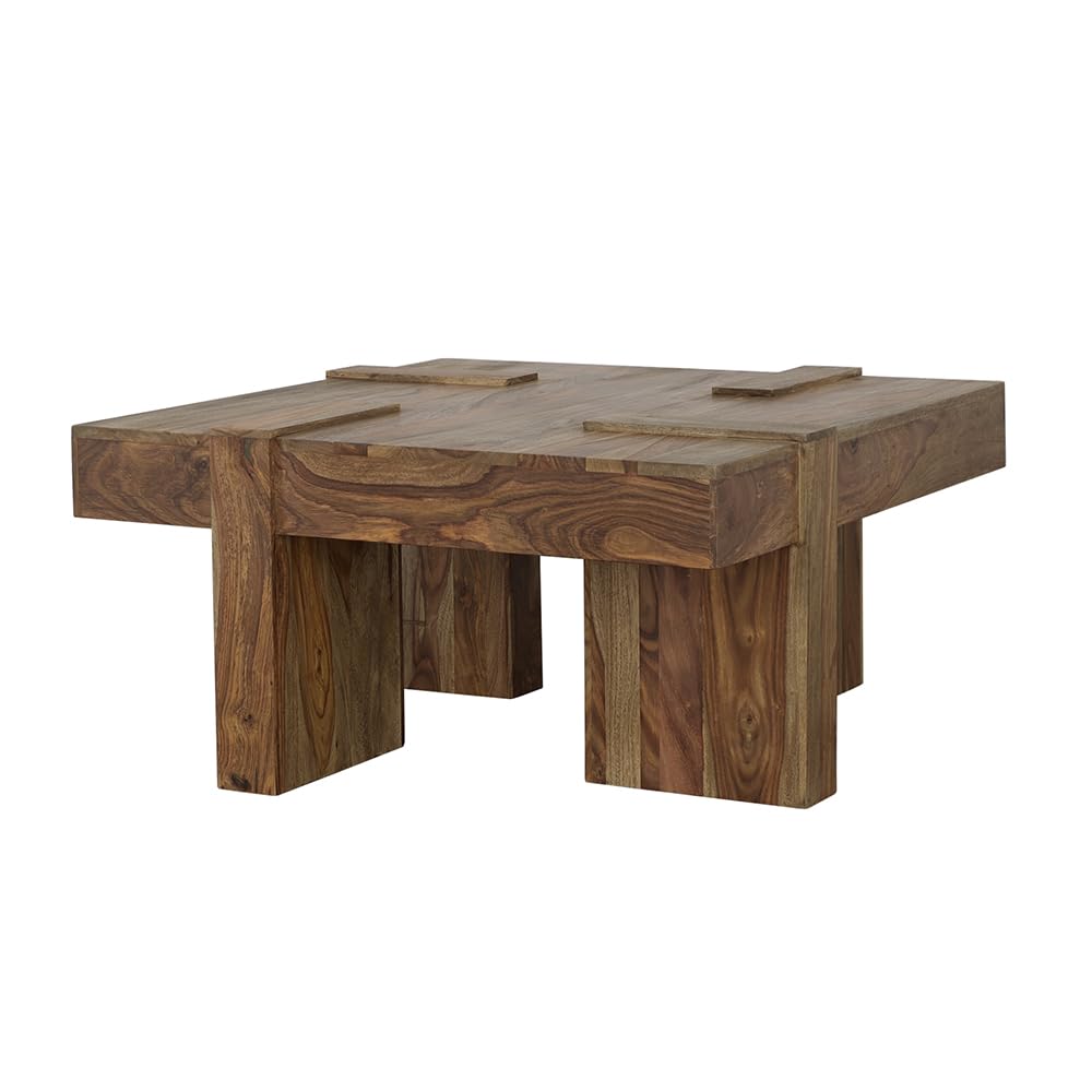 Natural Sheesham Wood Square Coffee Table - Handcrafted Coaster Furniture for Living Room, Home Decor & Modern Interior Design (724138)