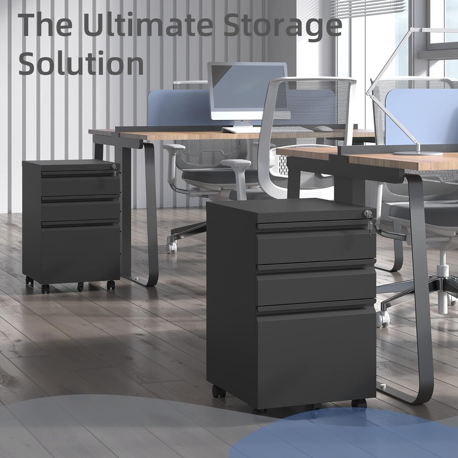 Mobile File Cabinet with Lock - 3 Drawer Home Office Storage for A4/Letter/Legal Size Folders, Fully Assembled Matte Black Filing Cabinet | Perfect for Small Spaces & Document Organization
