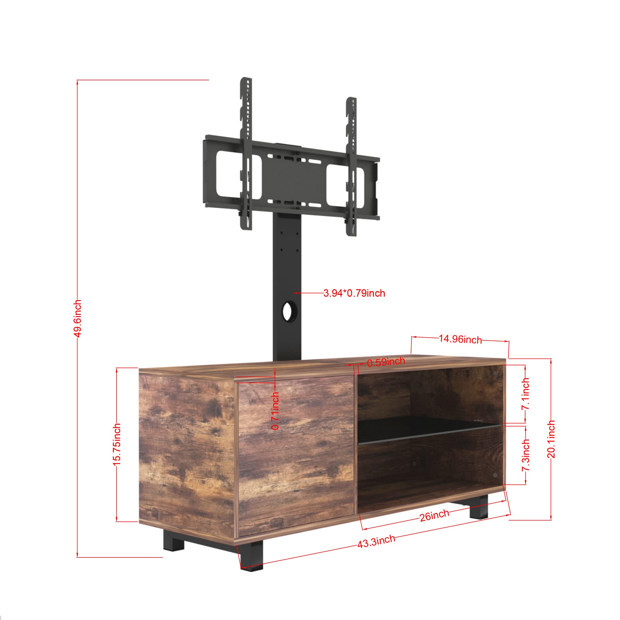 Rustic Brown TV Stand with Push-to-Open Storage Cabinet - 65 Inch Wood & Glass Entertainment Center for Living Room or Bedroom - Perfect for Home Theater Setup and Media Organization