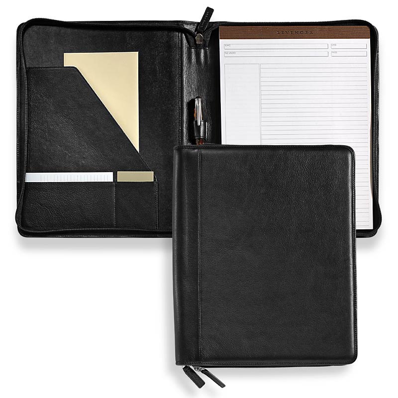 Premium Leather Executive Zip Folio - Professional Business Portfolio Organizer with Multiple Pockets for Documents, Cards & Accessories - Ideal for Office, Meetings & Travel