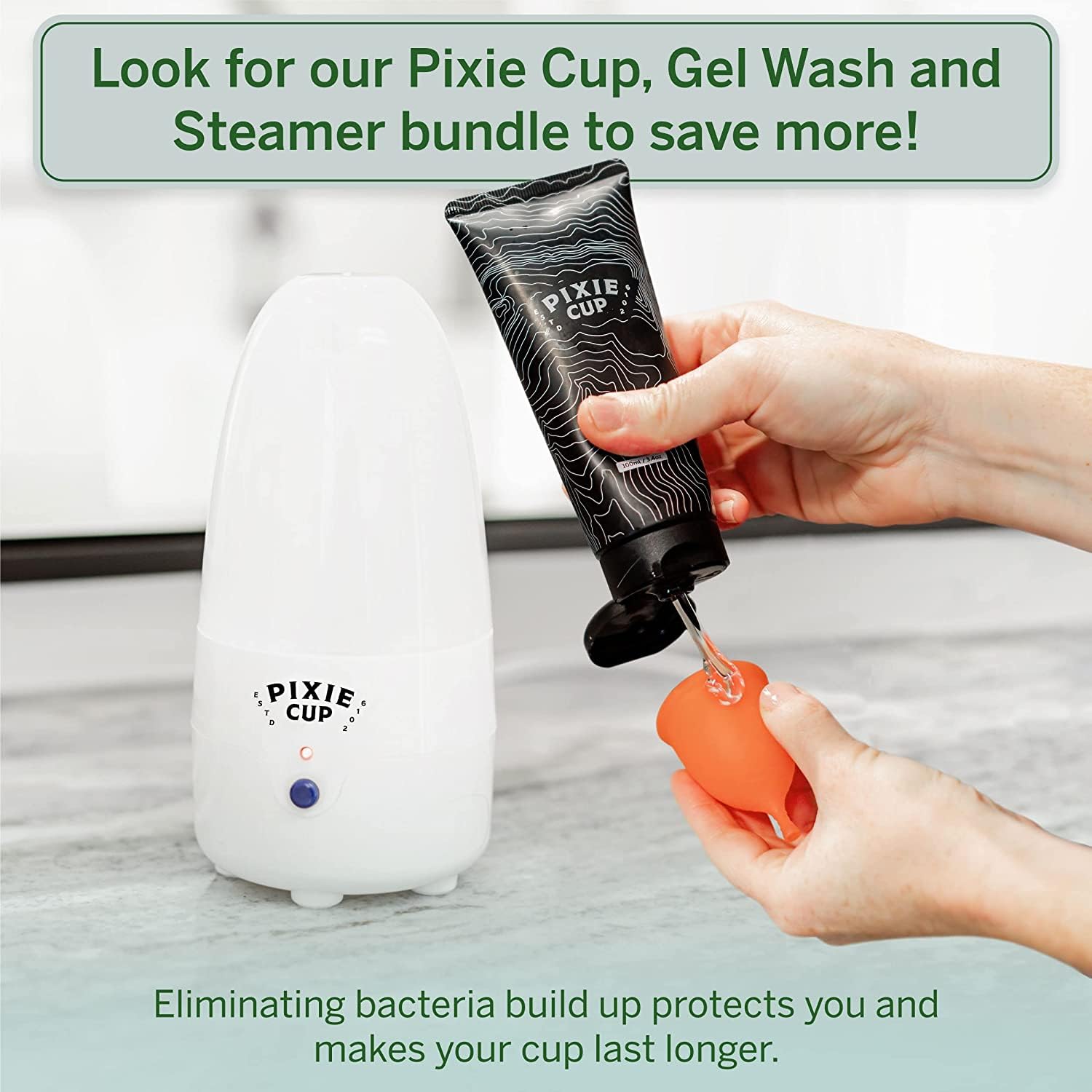 Pixie Menstrual Cup & Disc Steamer Sterilizer - Best Sanitizer for Period Cups - Kills 99.9% Germs with Steam Cleaning - 3-Minute Fast Sterilization - Auto Shut-Off Timer - Perfect for Travel, Home & Gym Use