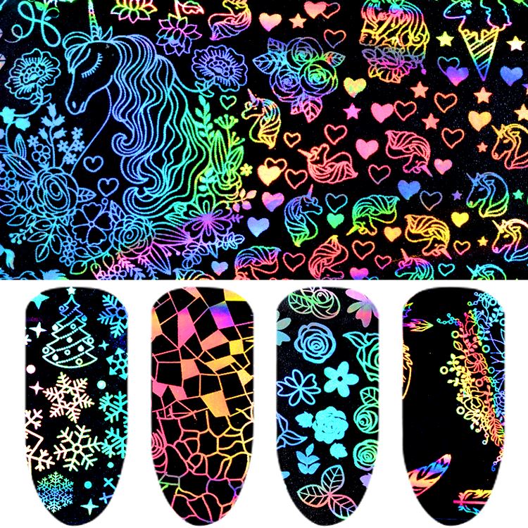 8Pcs Holographic Laser Nail Foil Stickers - Self-Adhesive Nail Art Decals for Gel & Acrylic Nails - Perfect for DIY Manicure, Salon & Party Nail Designs