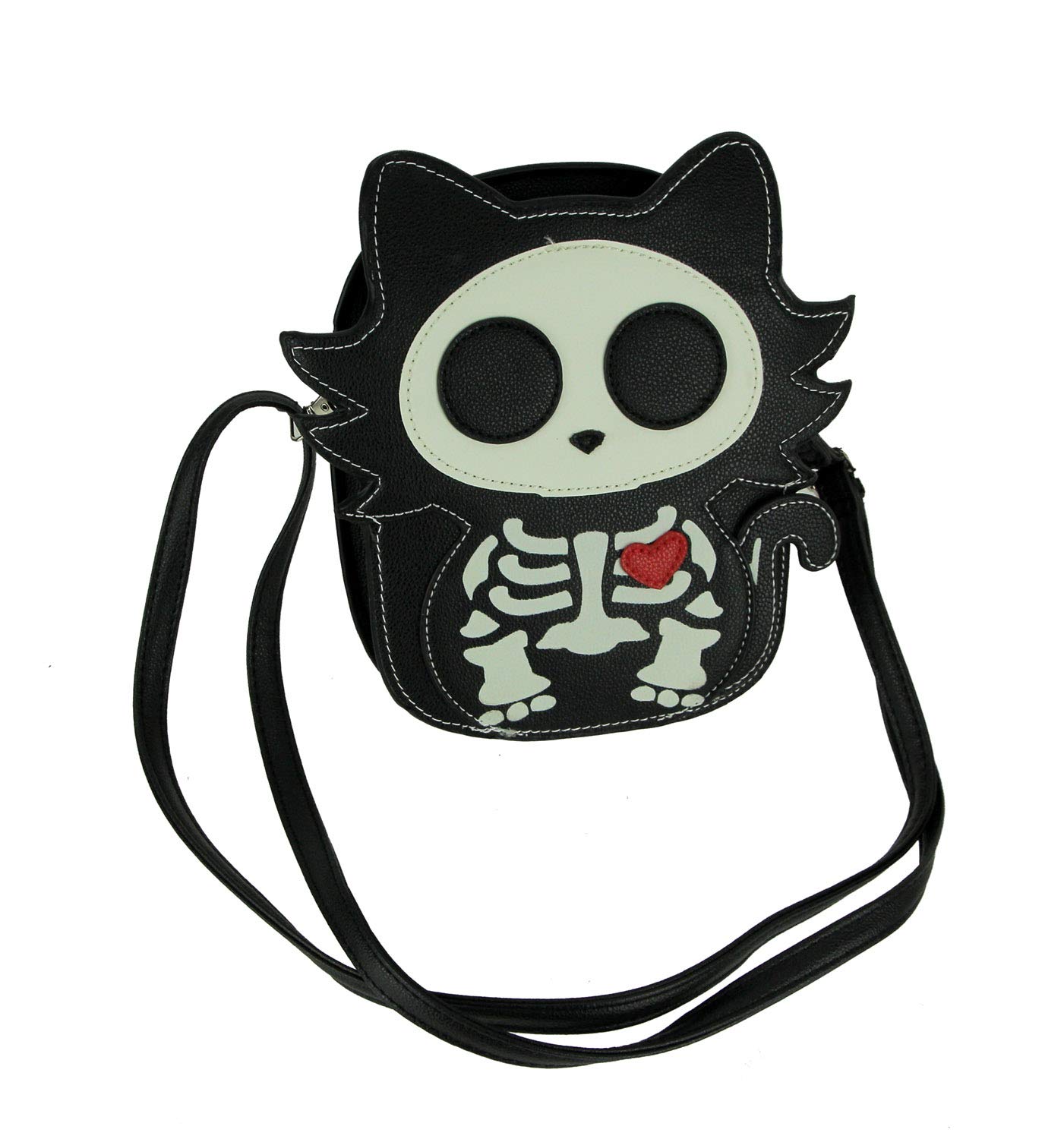 Glow in The Dark Skeleton Cat Crossbody Bag - Small Black Gothic Halloween Purse for Women, Perfect for Night Out, Parties, and Spooky Events