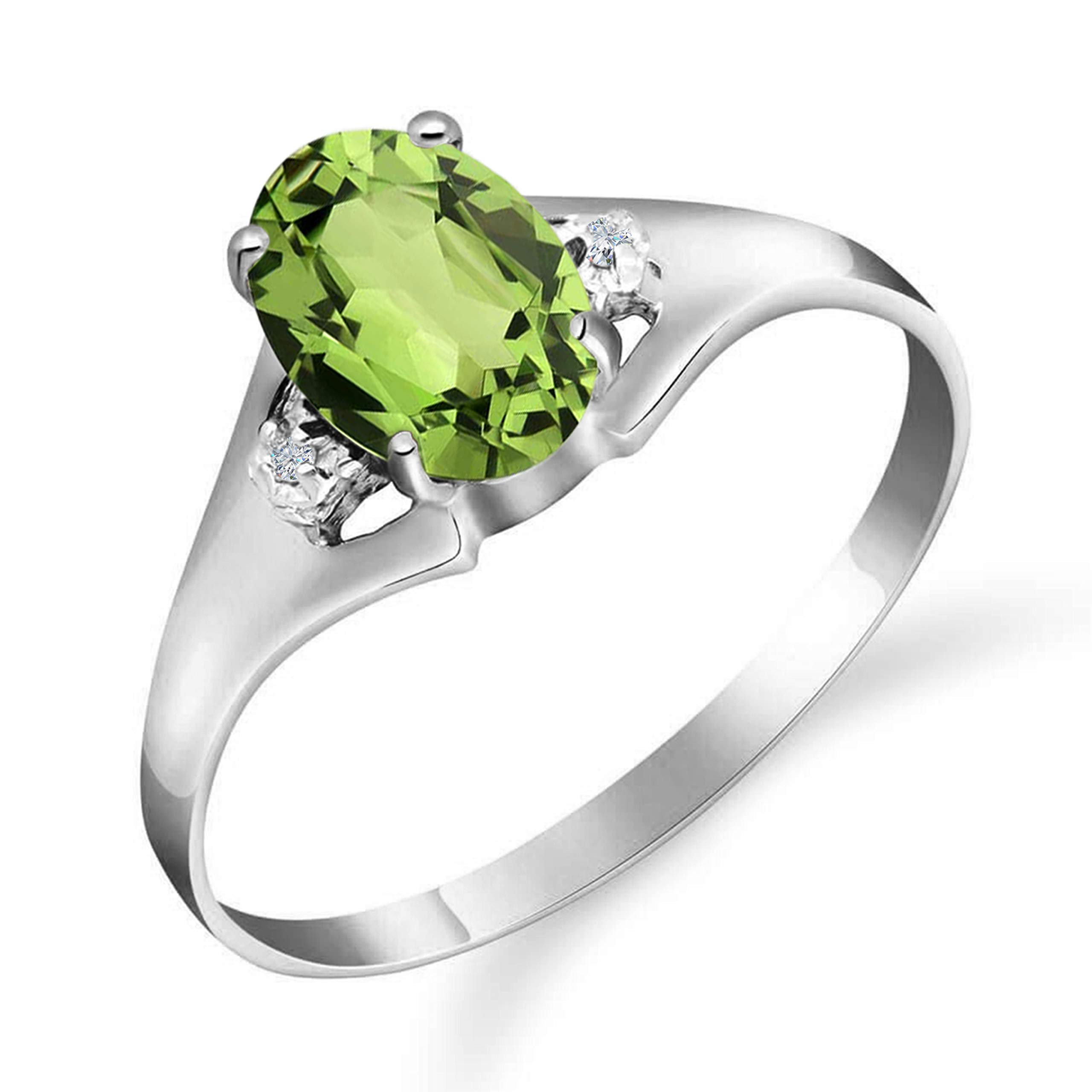 14K Solid White Gold Ring with 0.76 Carat Genuine Diamonds & Natural Oval Peridot - Elegant Galaxy Gold GG Jewelry for Weddings, Anniversaries & Special Occasions