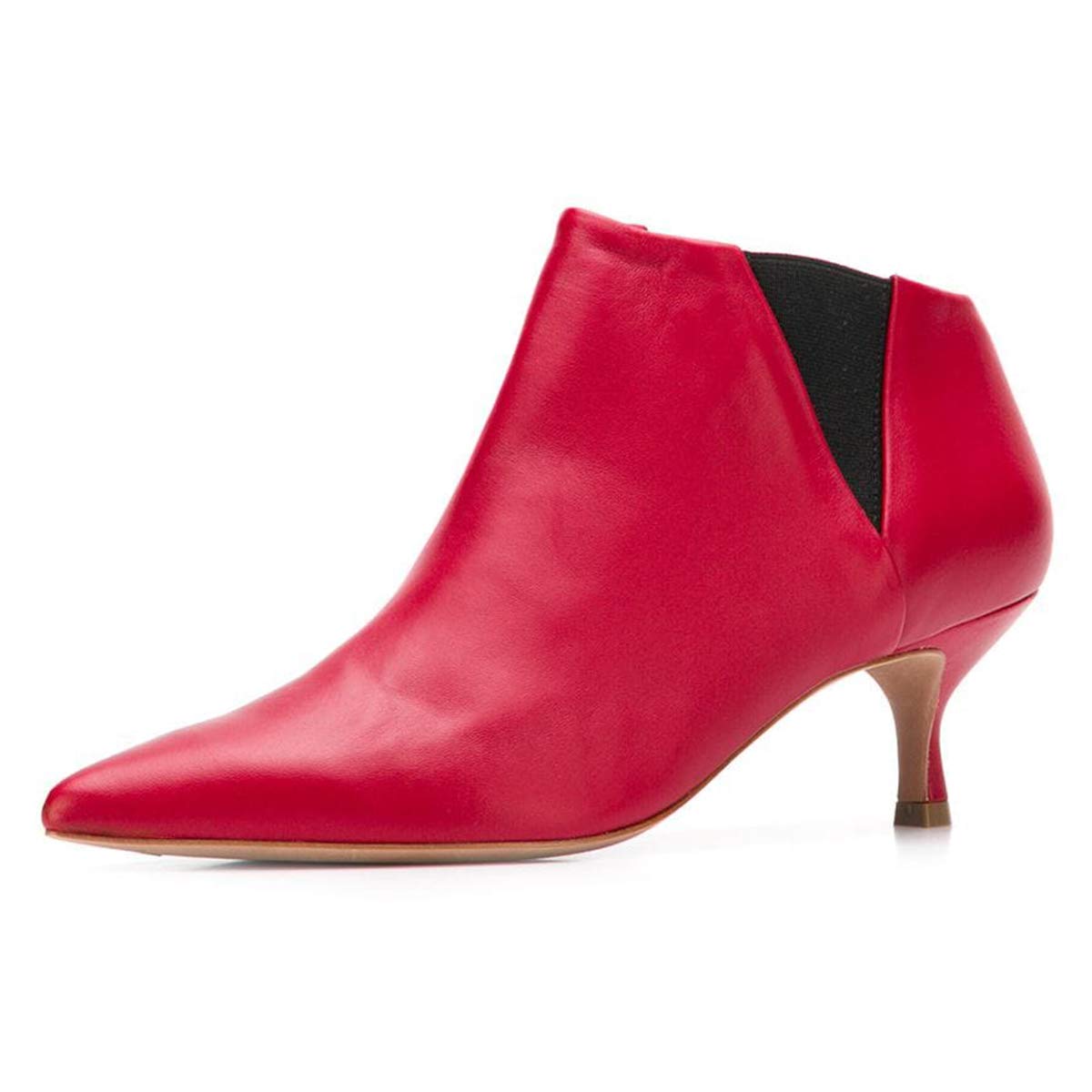 YDN Women's Classic Low Kitten Heel Chelsea Ankle Boots - Pointed Toe Slip On Leather Dress Shoes for Easy Walking | Perfect for Office, Date Night & Casual Outfits