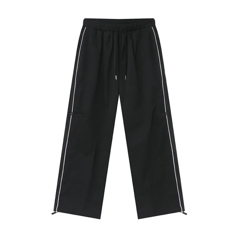 **American Style Loose Fit Men's Sports Pants - Casual Lace-Up Wide Leg Trousers with Side Stripes - Breathable Summer Joggers for Gym, Running & Lounge Wear**