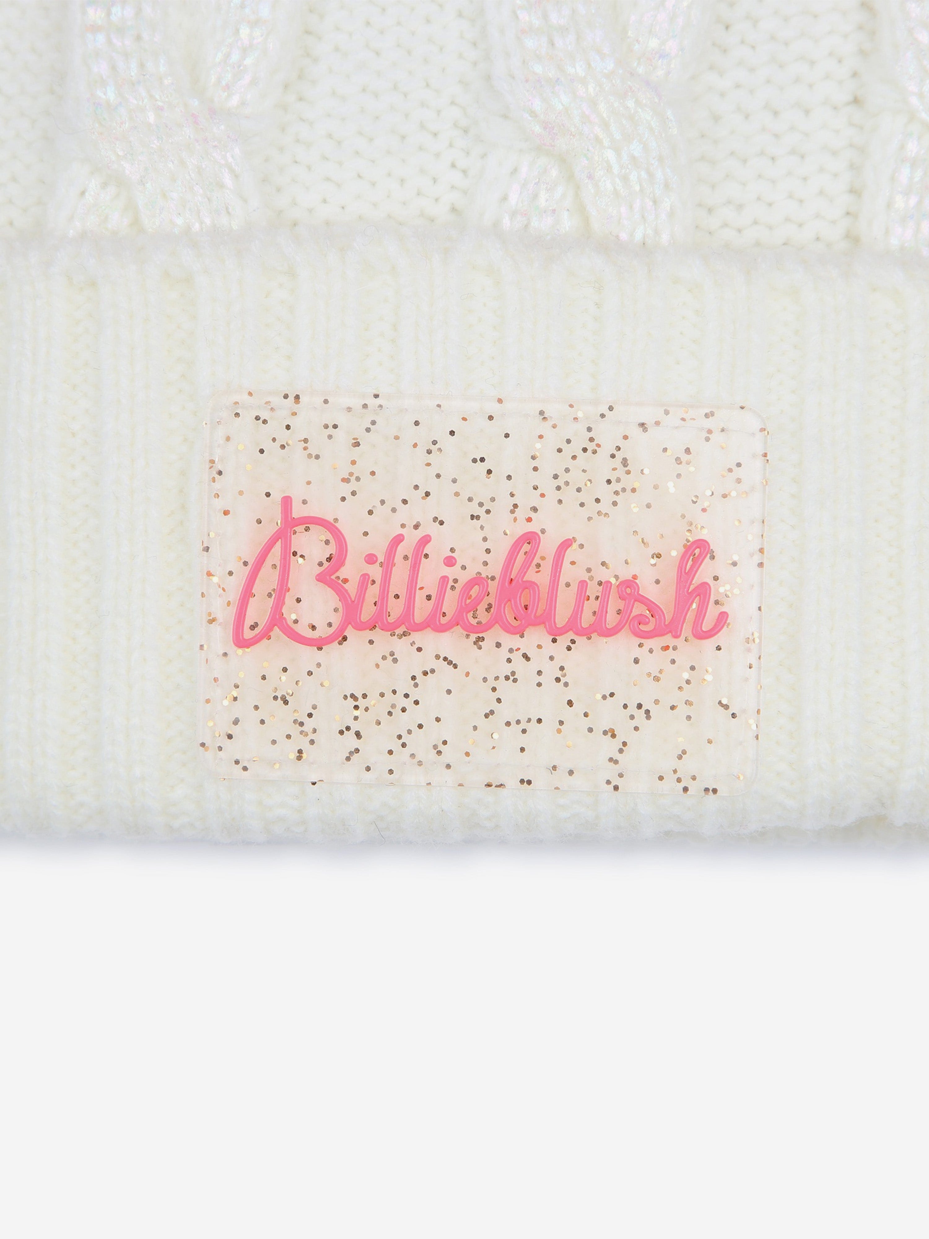 Billieblush Girls Double Pom Pom Beanie Hat - Ivory Winter Knit Hat for Kids - Warm & Stylish for Snow Days & Outdoor Play