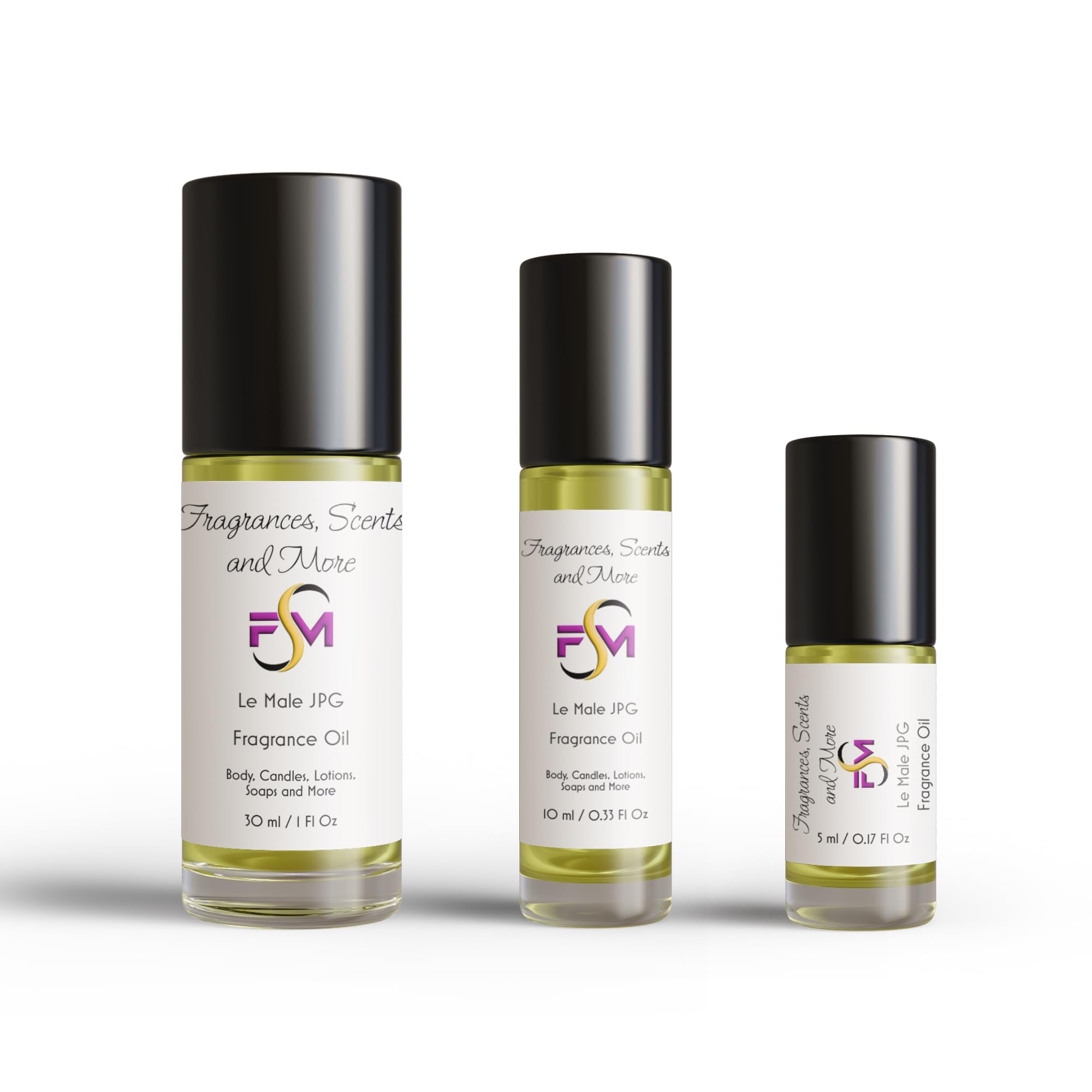 Le Male JPG Fragrance Oil Roll-On - 3 Pack (0.17 Fl Oz/5ml Each) - Premium Glass Bottle Perfume for Men - Day & Night, Date Night, Office & Special Occasions