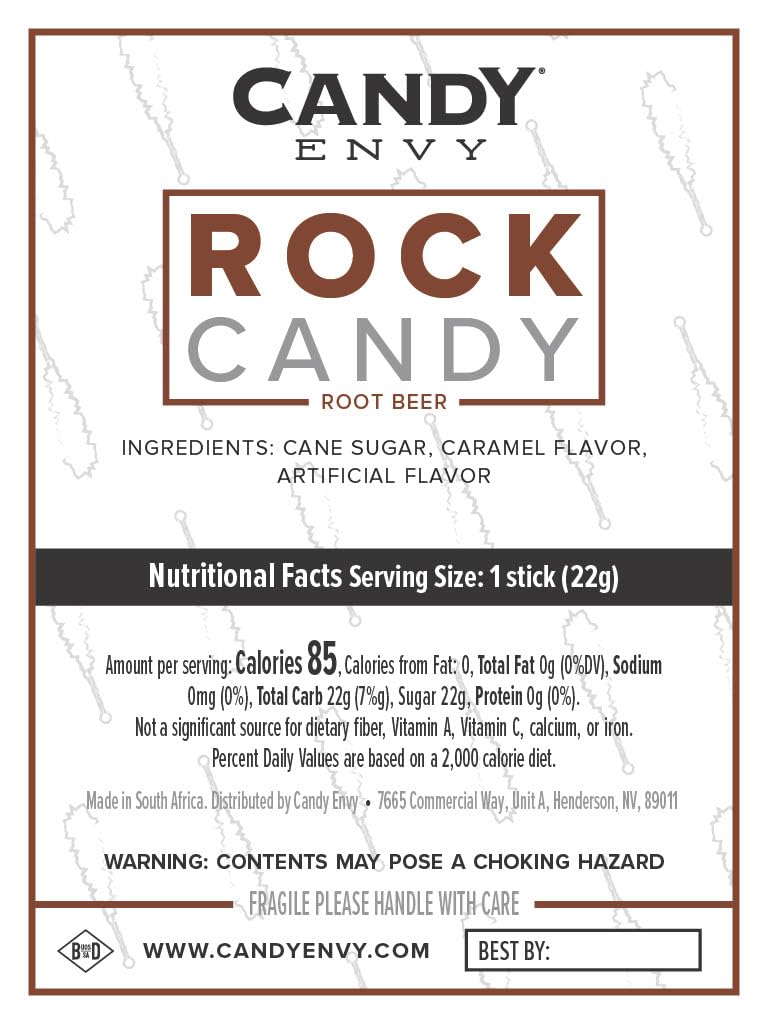 Amber Rock Candy Sugar Sticks - Root Beer Flavored - 24 Individually Wrapped - Perfect for Party Favors, Gift Bags & Coffee/Tea Sweeteners