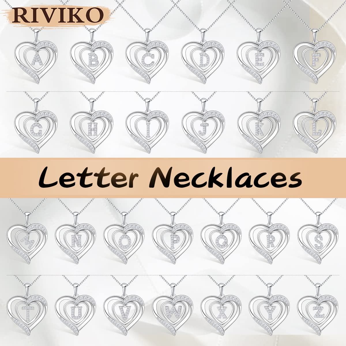 RIVIKO Personalized 925 Sterling Silver Heart Initial Necklace for Women - Custom Letter Pendant Charm Jewelry for Valentine's Day, Mother's Day, Anniversary, Christmas & Birthday Gifts - Perfect for Her, Mom, Wife | Elegant Everyday Wear & Special Occasion Gift