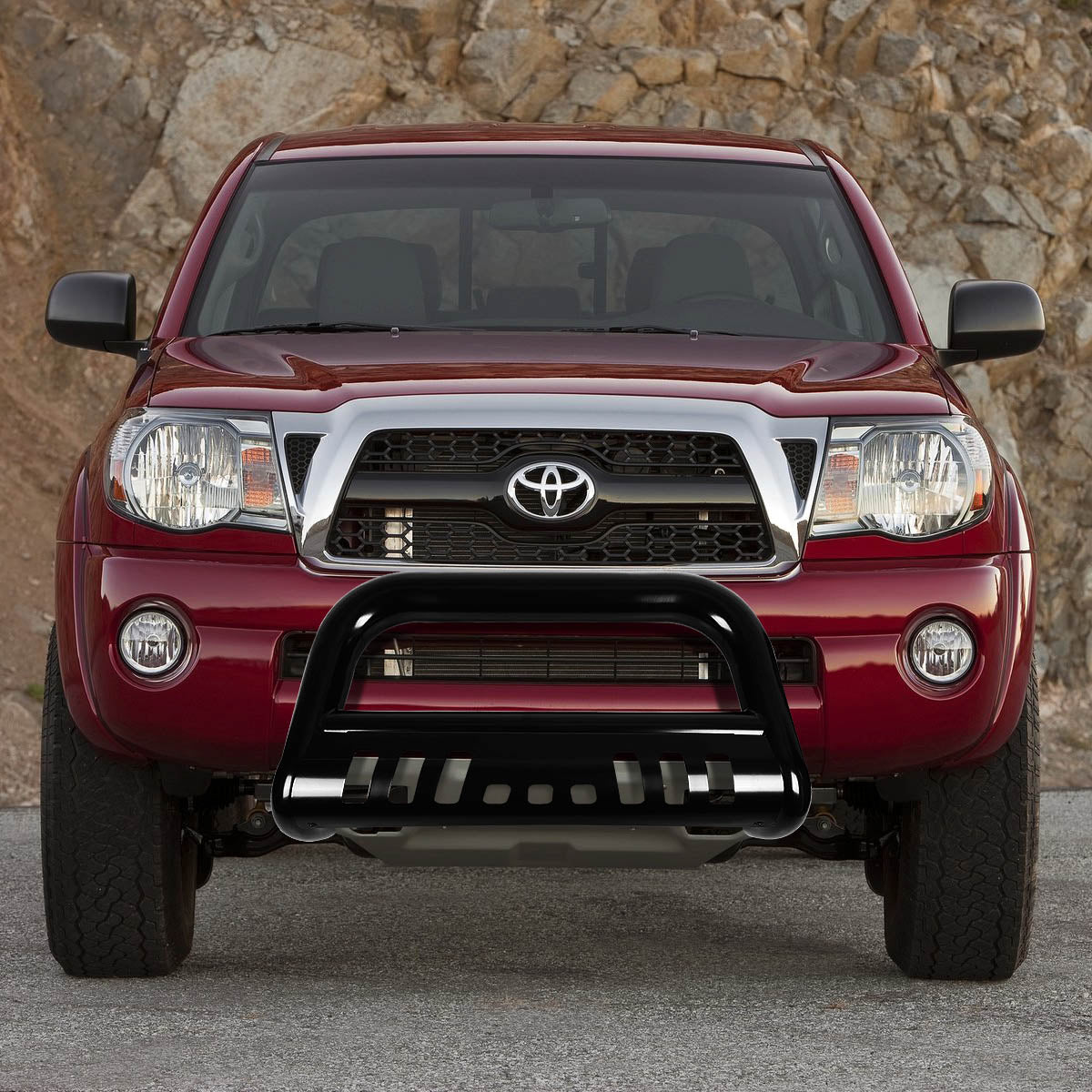 05-15 Toyota Tacoma Bull Bar with Skid Plate - Heavy Duty Stainless Steel Black Grille Guard - Off-Road Protection for Truck Bumper & Front End