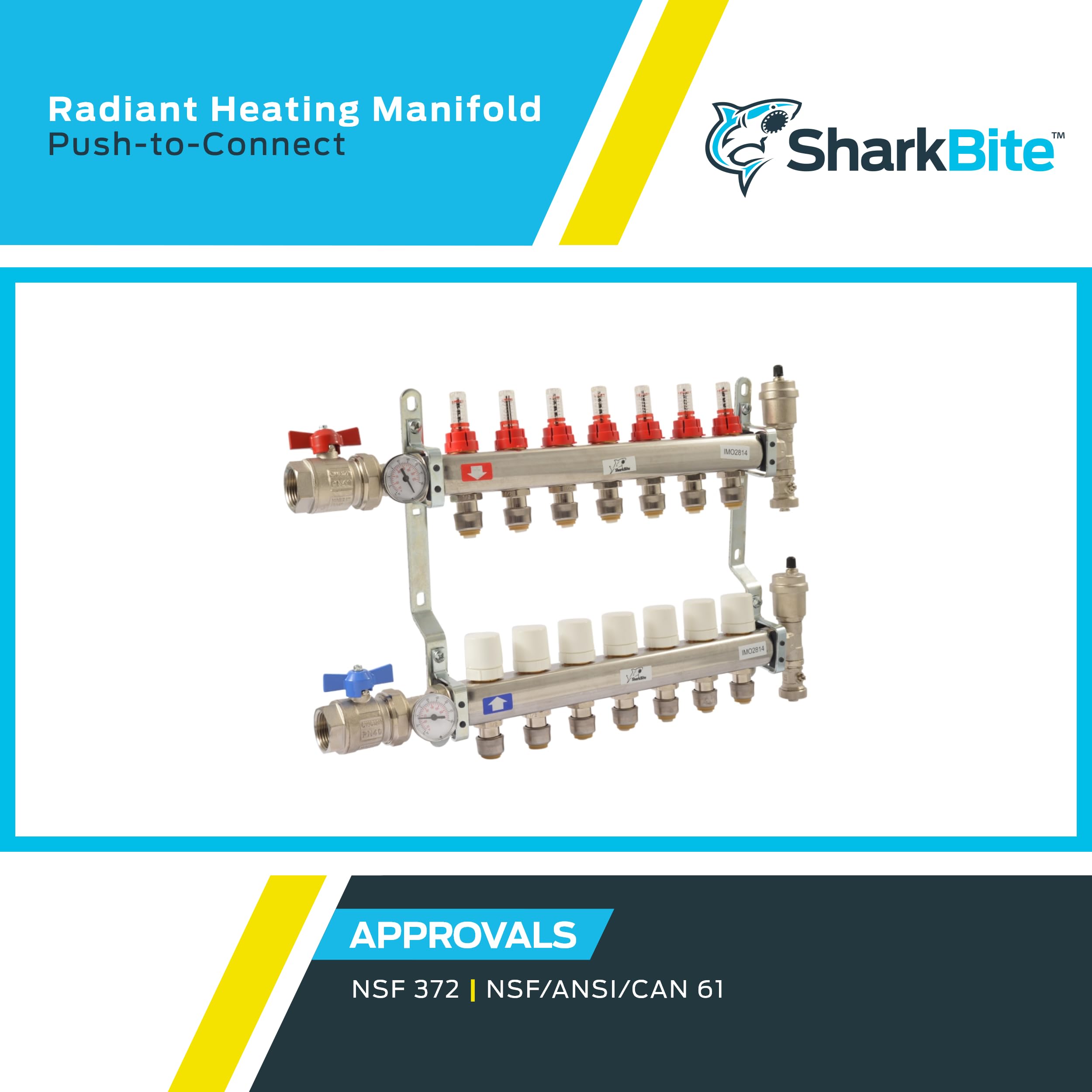 SharkBite 7 Loop Radiant Heating Manifold - Push to Connect Brass Plumbing Fitting for PEX Pipe & PE-RT (Model 24934) - Perfect for Hydronic Radiant Floor Heating Systems & Home Plumbing Projects