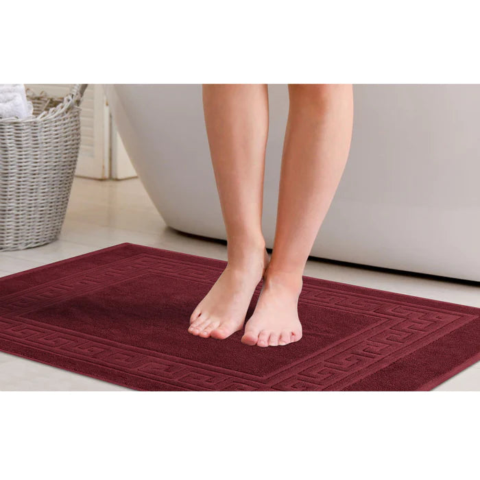 Premium Cotton 2-Piece Greek Key Border Bath Mat Set - Ultra Absorbent, Non-Slip Bathroom Rug - Perfect for Modern Bathrooms, Master Suites & Spa-Like Retreats
