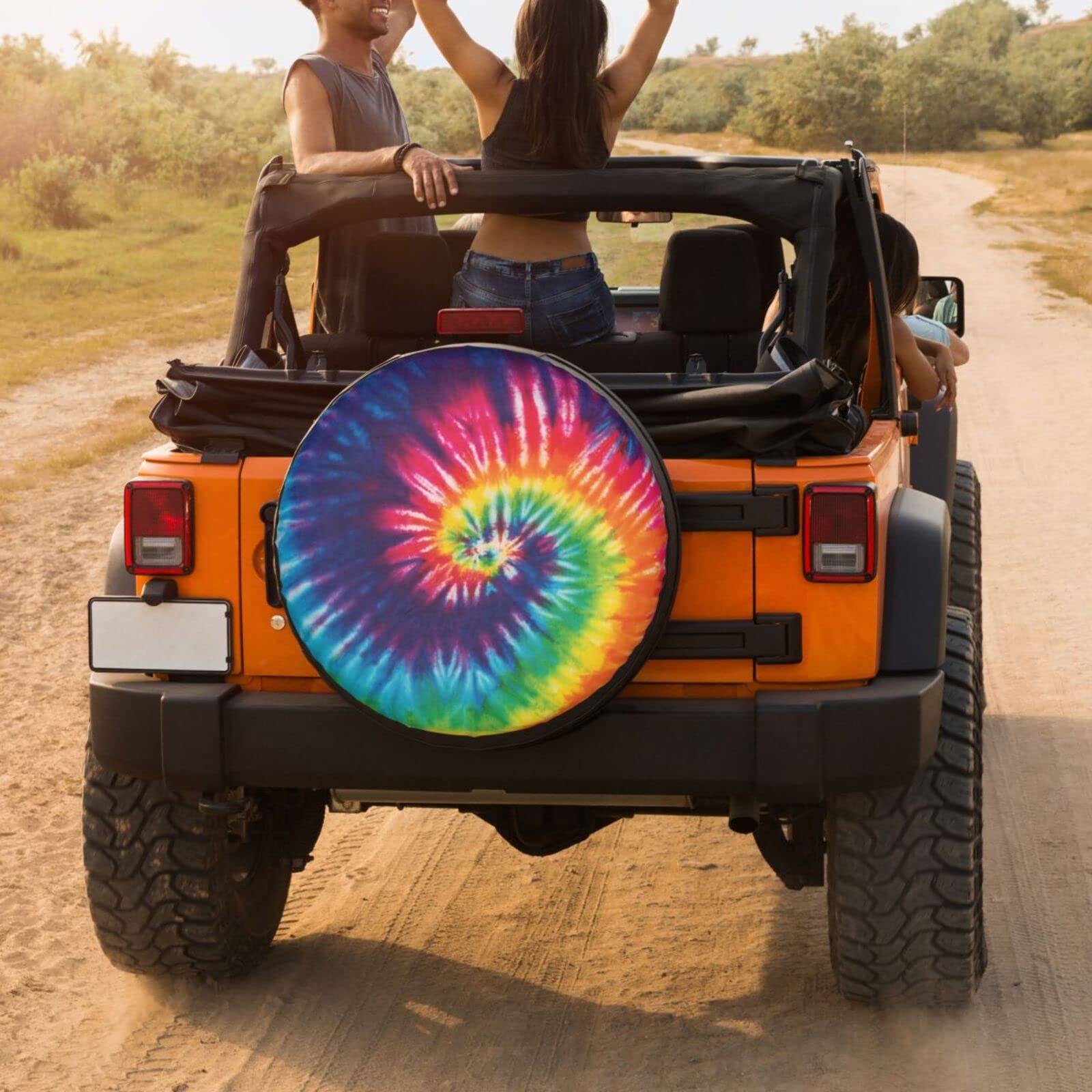 Rainbow Tie Dye Spare Tire Cover - 16 Inch Dustproof Wheel Protector for Trailers, RVs, SUVs & Vehicles | Waterproof UV-Resistant Outdoor Accessory for Camping & Road Trips