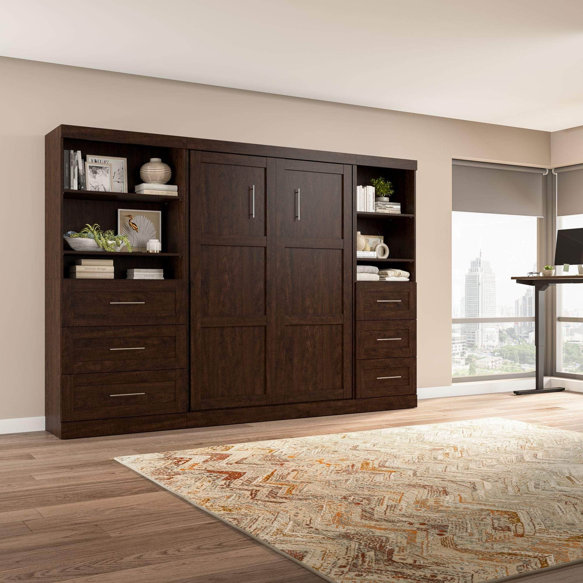Pur Full Murphy Wall Bed with 2 Storage Units & Drawers (120 Inch) - 5 Color Options | Space-Saving Wall Bed for Small Apartments & Guest Rooms