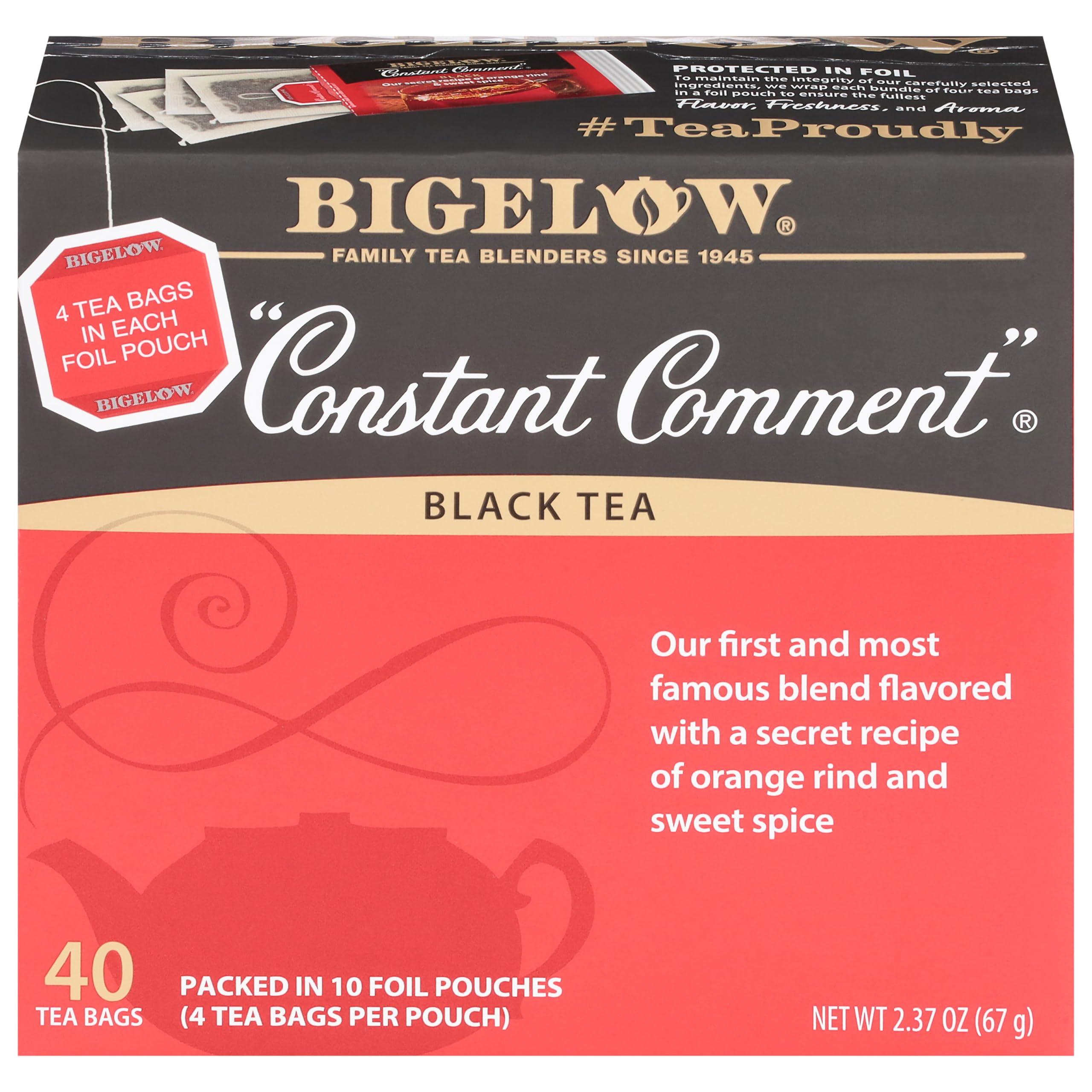 Bigelow Tea Constant Comment Black Tea - 40 Tea Bags | Cinnamon & Orange Flavored Herbal Tea | Perfect for Relaxation, Afternoon Tea & Gifting