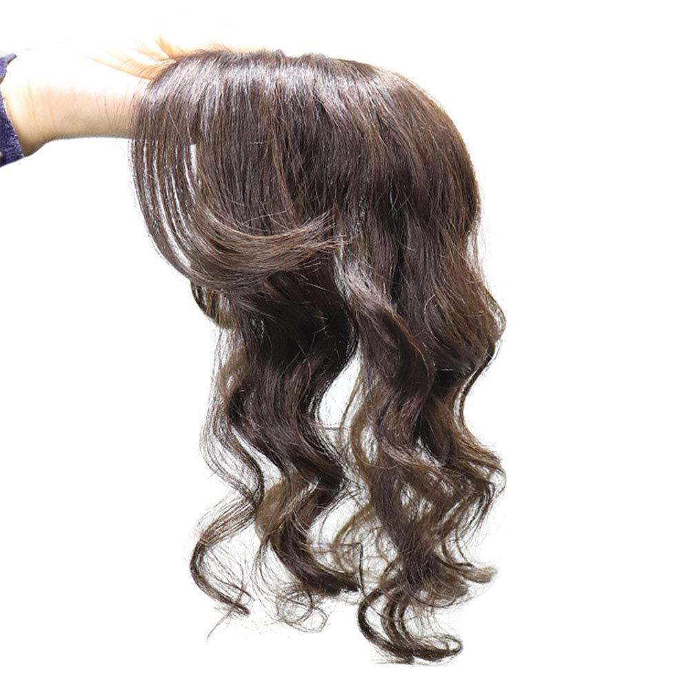 100% Human Hair Clip-In Topper - Seamless U-Shape Water Wavy Forehead Closure Wiglet (13x13cm, 35cm, Brown) - Perfect for Thinning Hair & Instant Volume - Great for Daily Wear, Parties & Special Occasions
