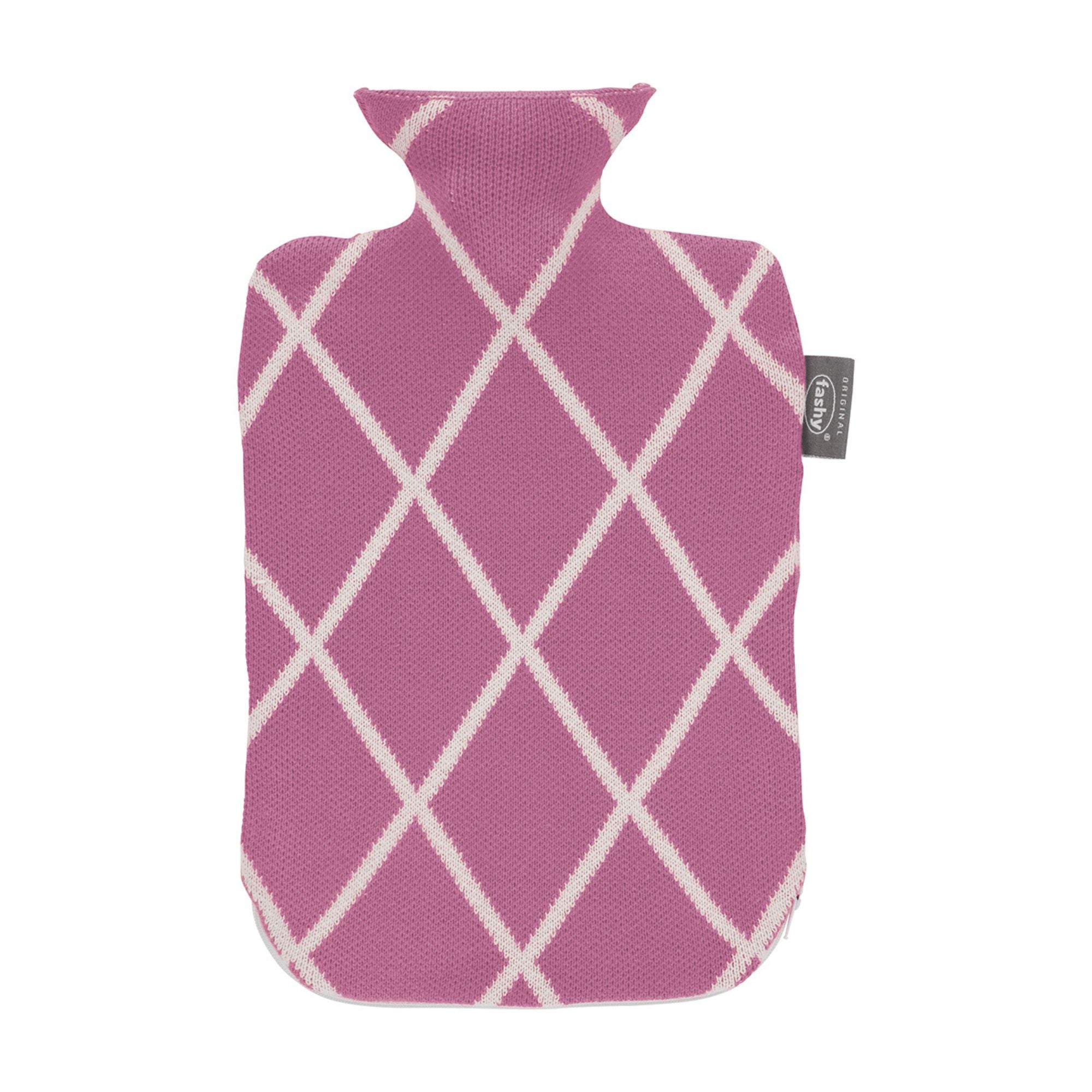 2 Liter Fashy Hot Water Bottle with Soft Pink Knitted Diamond Cotton Cover - Perfect for Pain Relief, Warmth & Comfort at Home, Office or Bed
