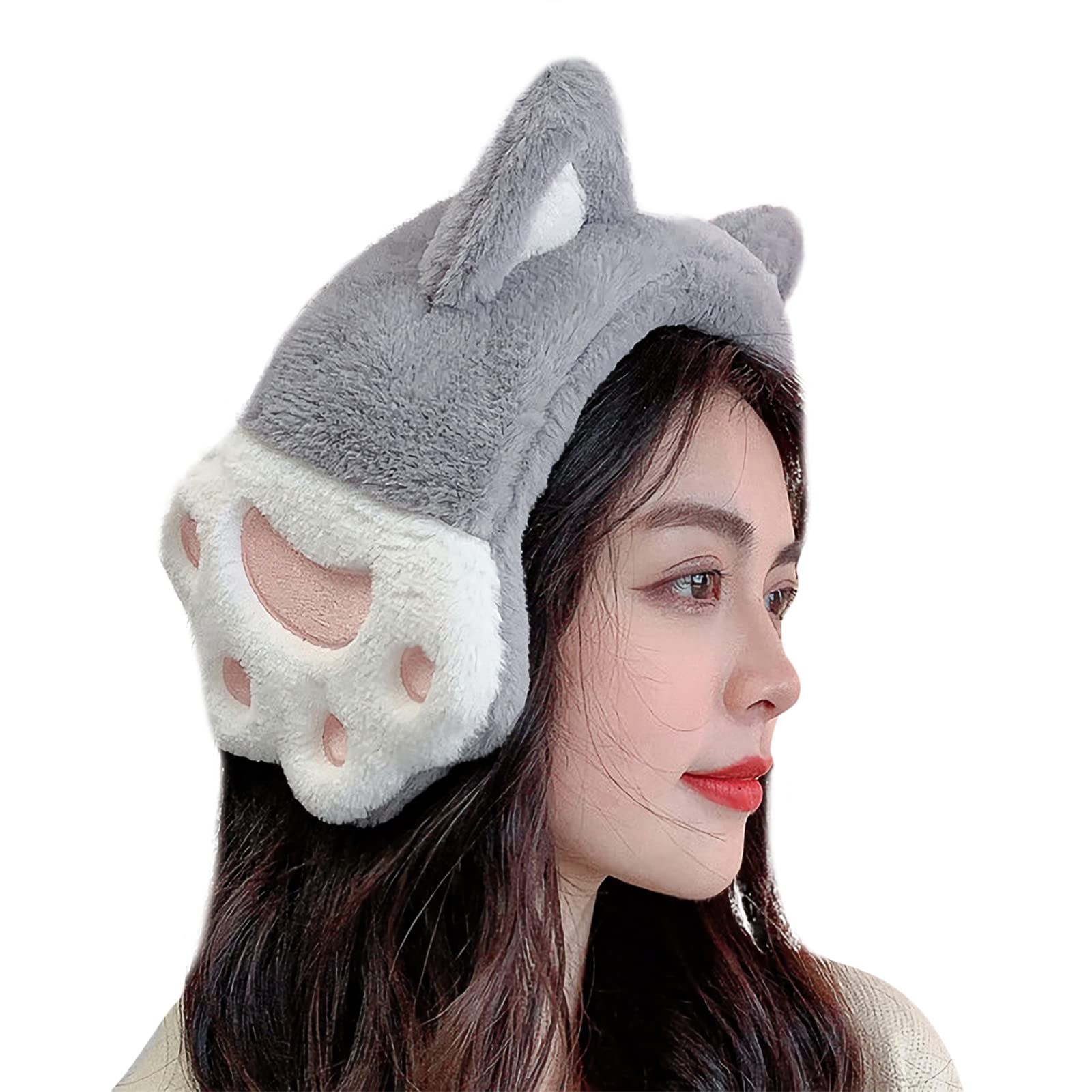 Adjustable Faux Fur Winter Ear Warmers for Women & Girls - Cute Cat Design, Soft Fluffy Earmuffs for Skiing, Outdoor Activities & Cold Weather Protection - One Size Fits All