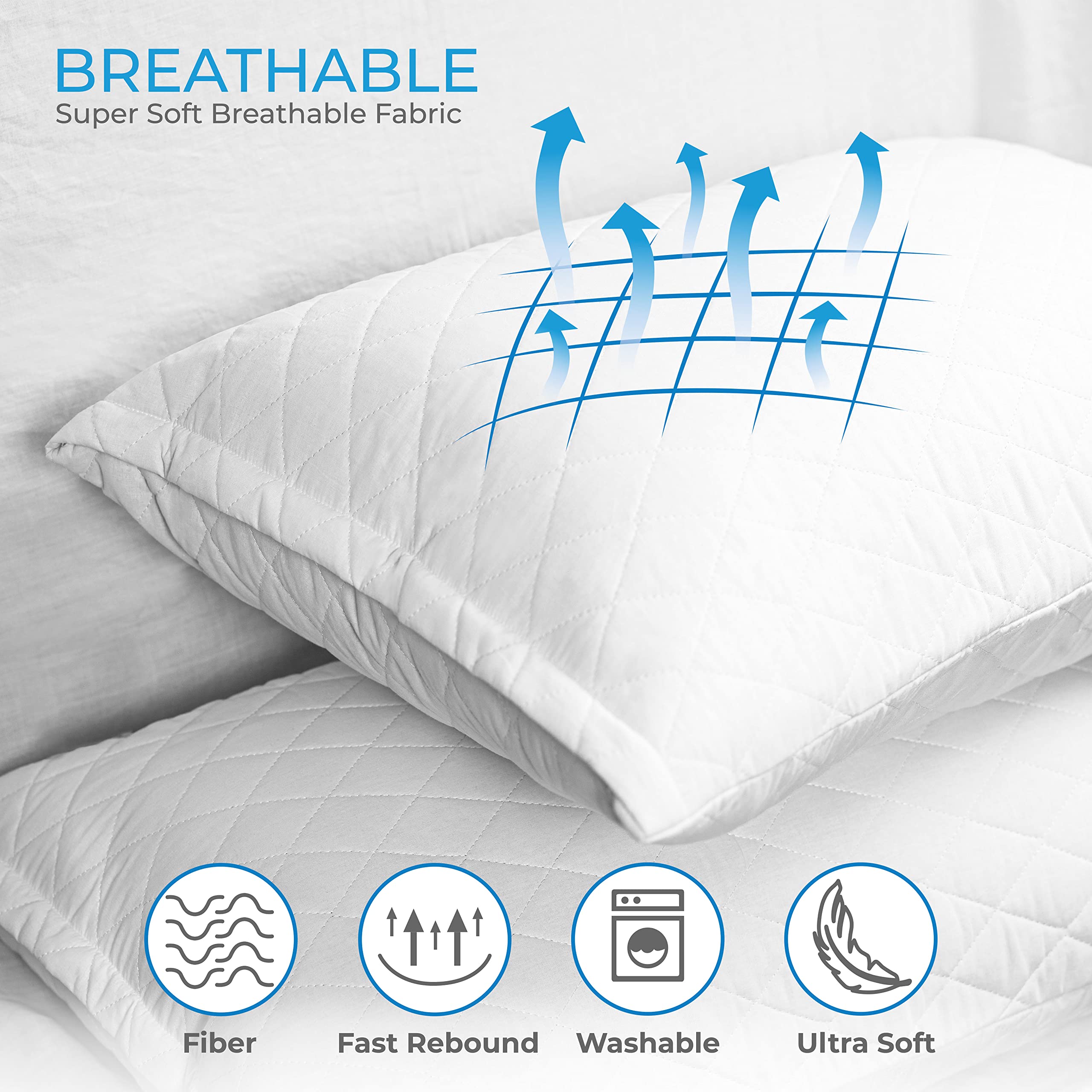 Premium 12-Pack Queen Size Diamond Elegant Bed Pillows - Luxury Hotel Quality Pillows for Side, Back & Stomach Sleepers - 100% Cotton Cover & Washable Microfiber Fill - Perfect for Home, Hotel, and Airbnb Use