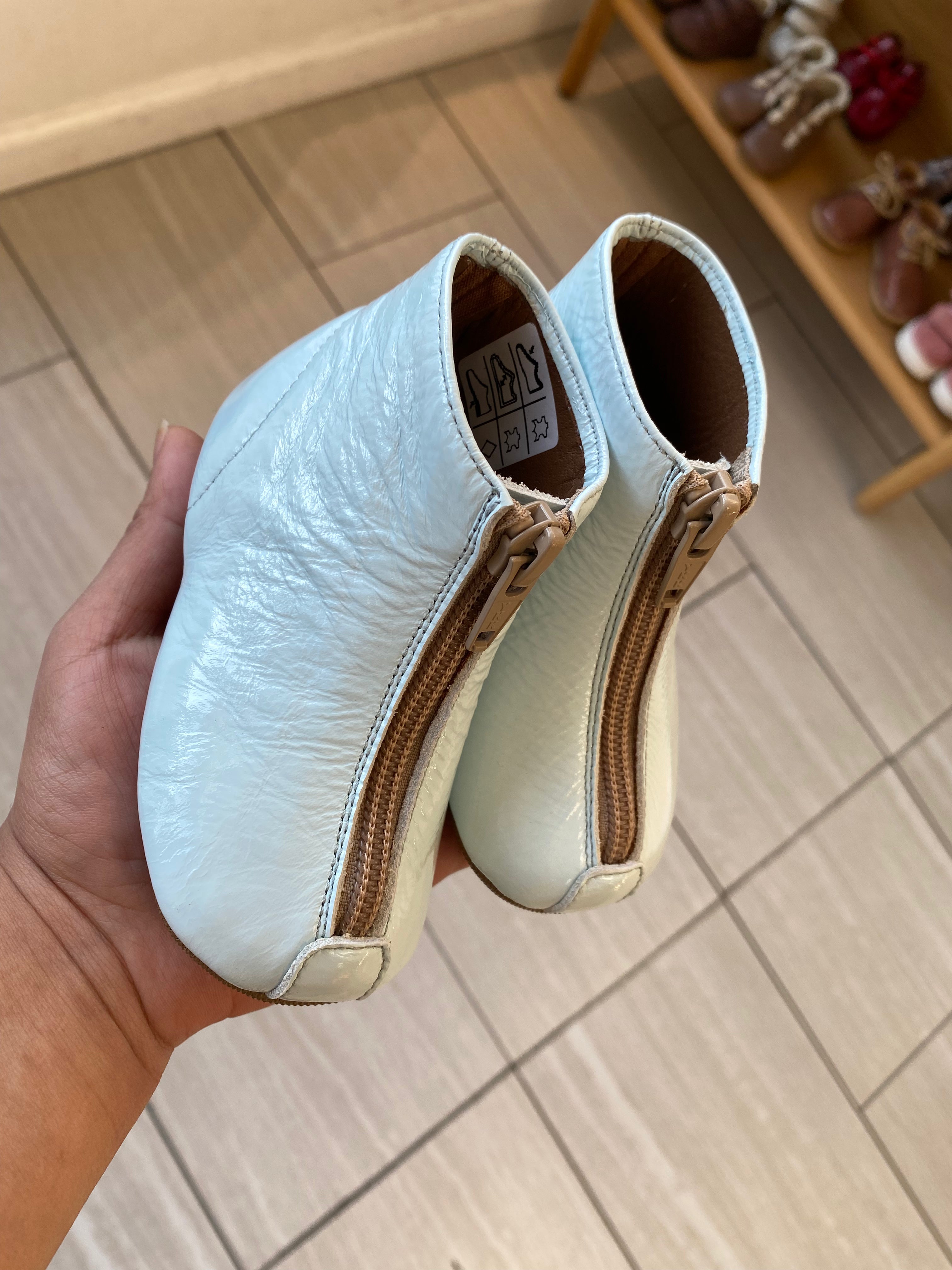 Pepe Sky Blue Patent Leather Baby Booties with Zipper - Soft & Comfortable First Walkers for Newborns & Infants (Ideal for Special Occasions, Photo Shoots & Everyday Wear)